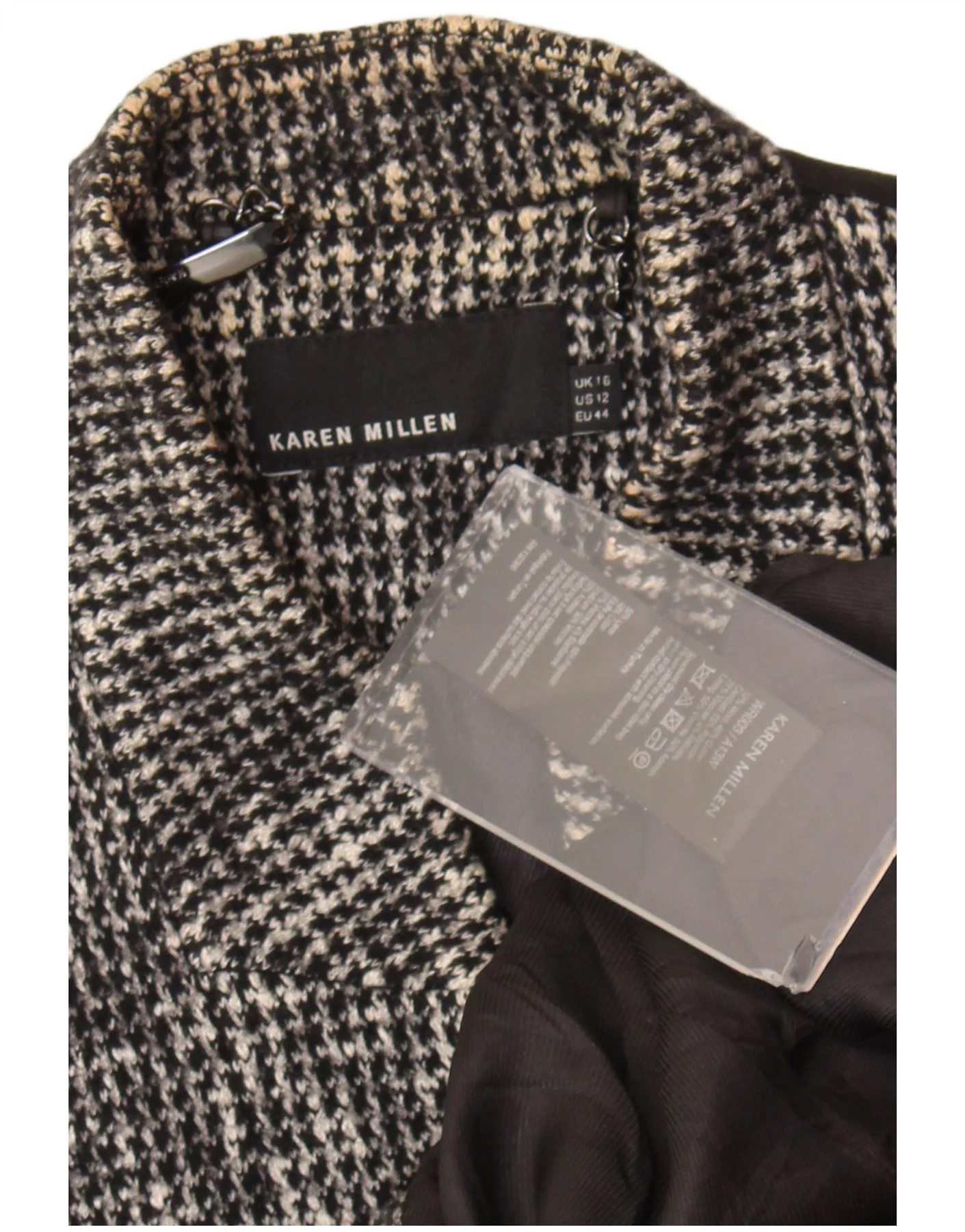 Karen Millen Womens Longline Waistcoat UK 16 Large Black Houndstooth Wool - Image 3
