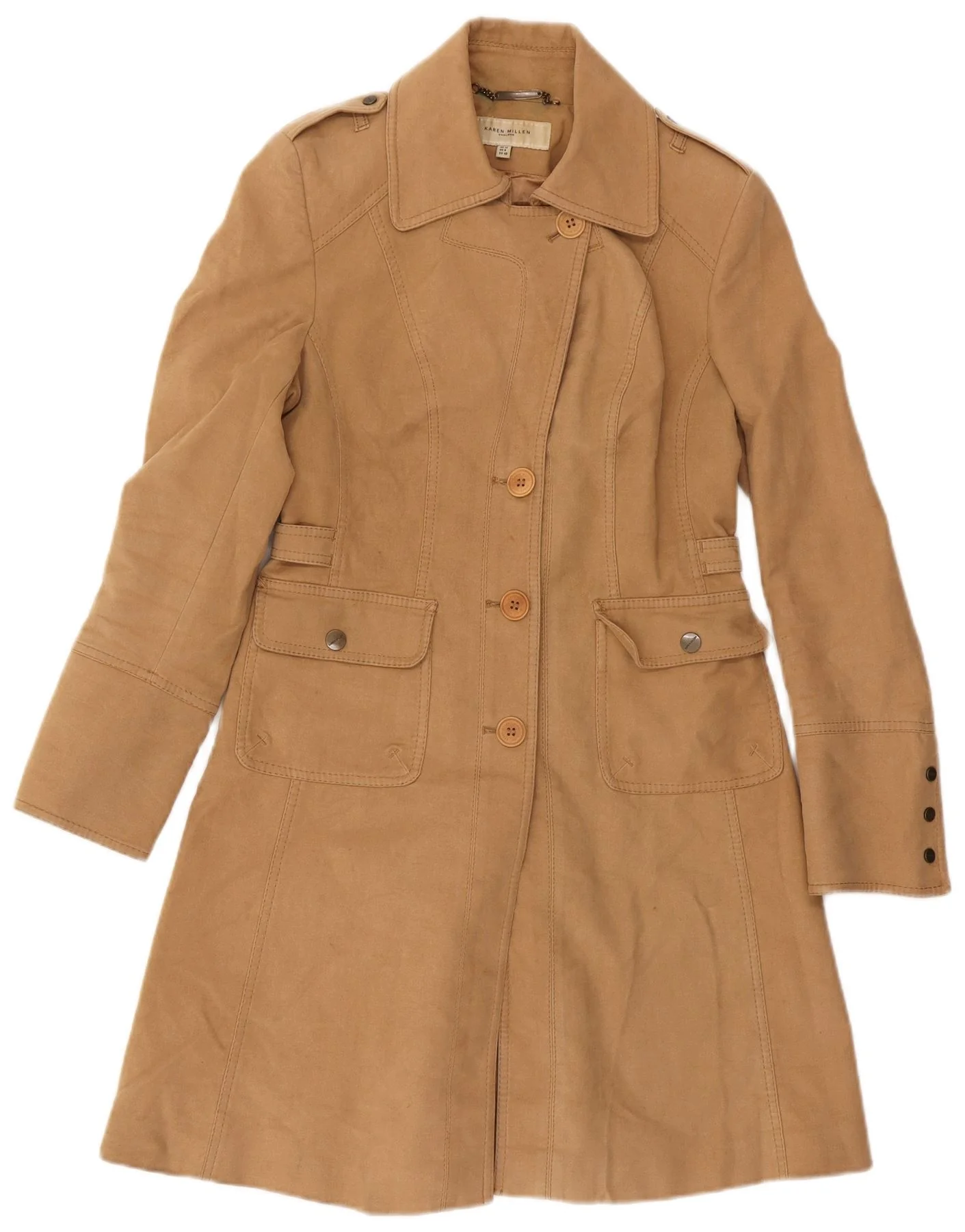 Karen Millen Womens Military Overcoat UK 12 Medium Brown Cotton