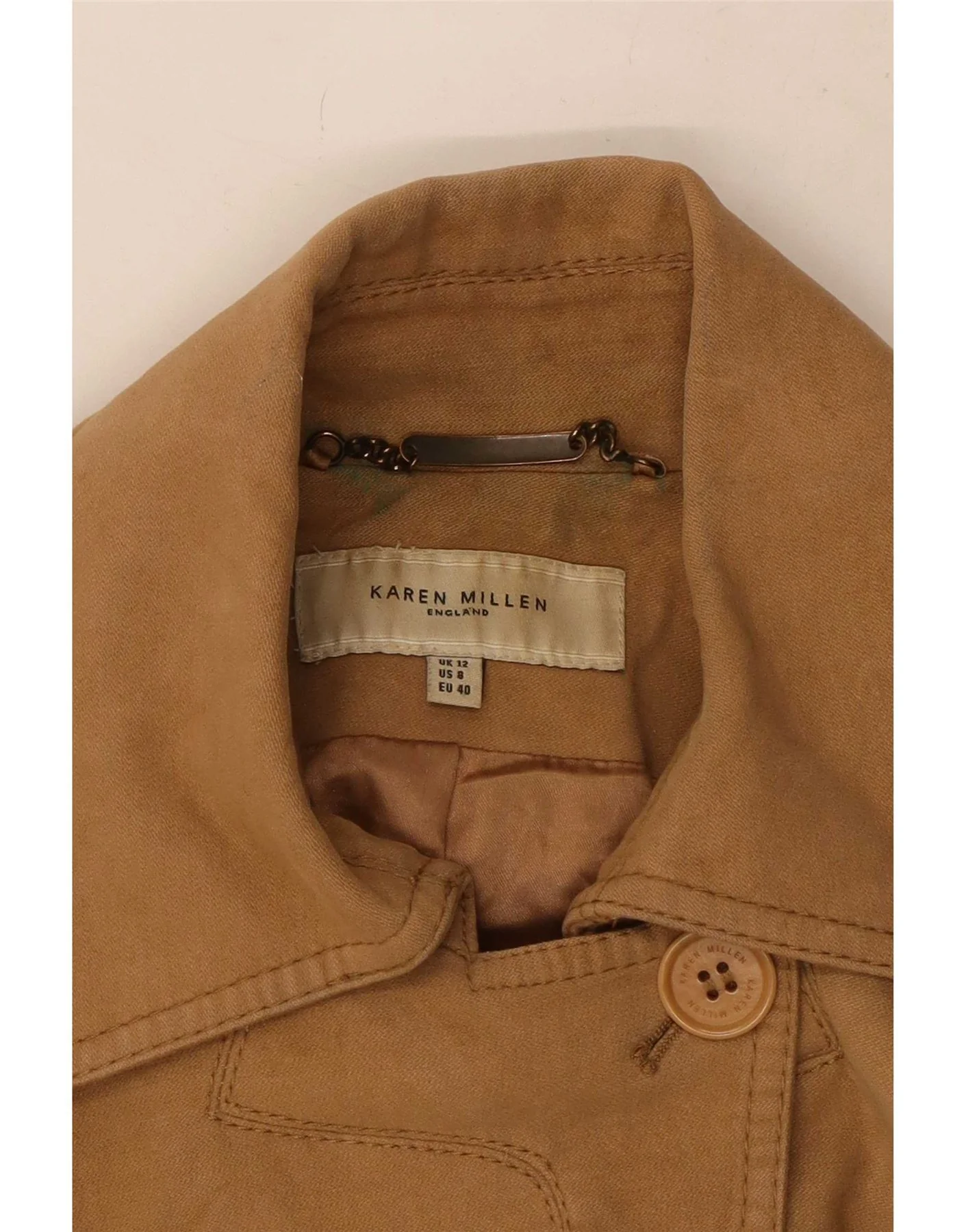 Karen Millen Womens Military Overcoat UK 12 Medium Brown Cotton - Image 6