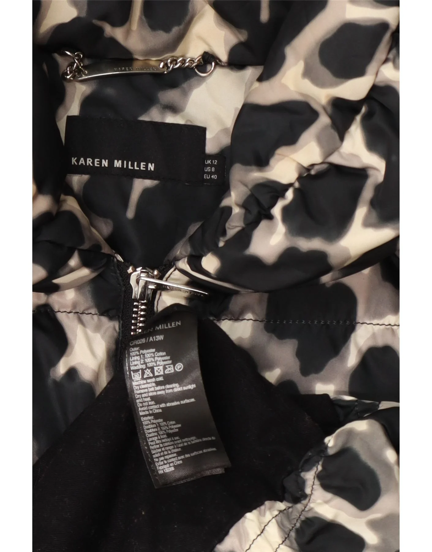 Karen Millen Womens Padded Coat UK 12 Medium Black Animal Print Polyester - Image 4