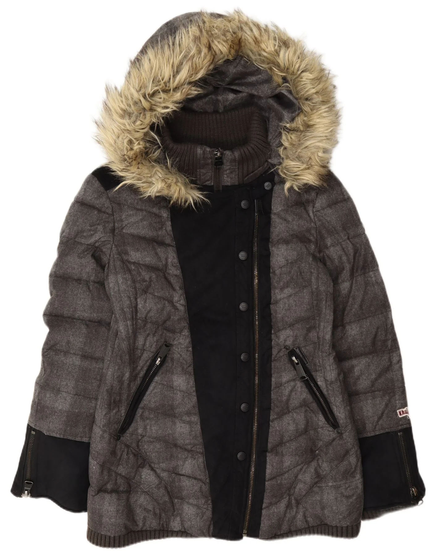 KHUJO Womens Hooded Padded Jacket UK 18 XL Grey Colourblock Polyester
