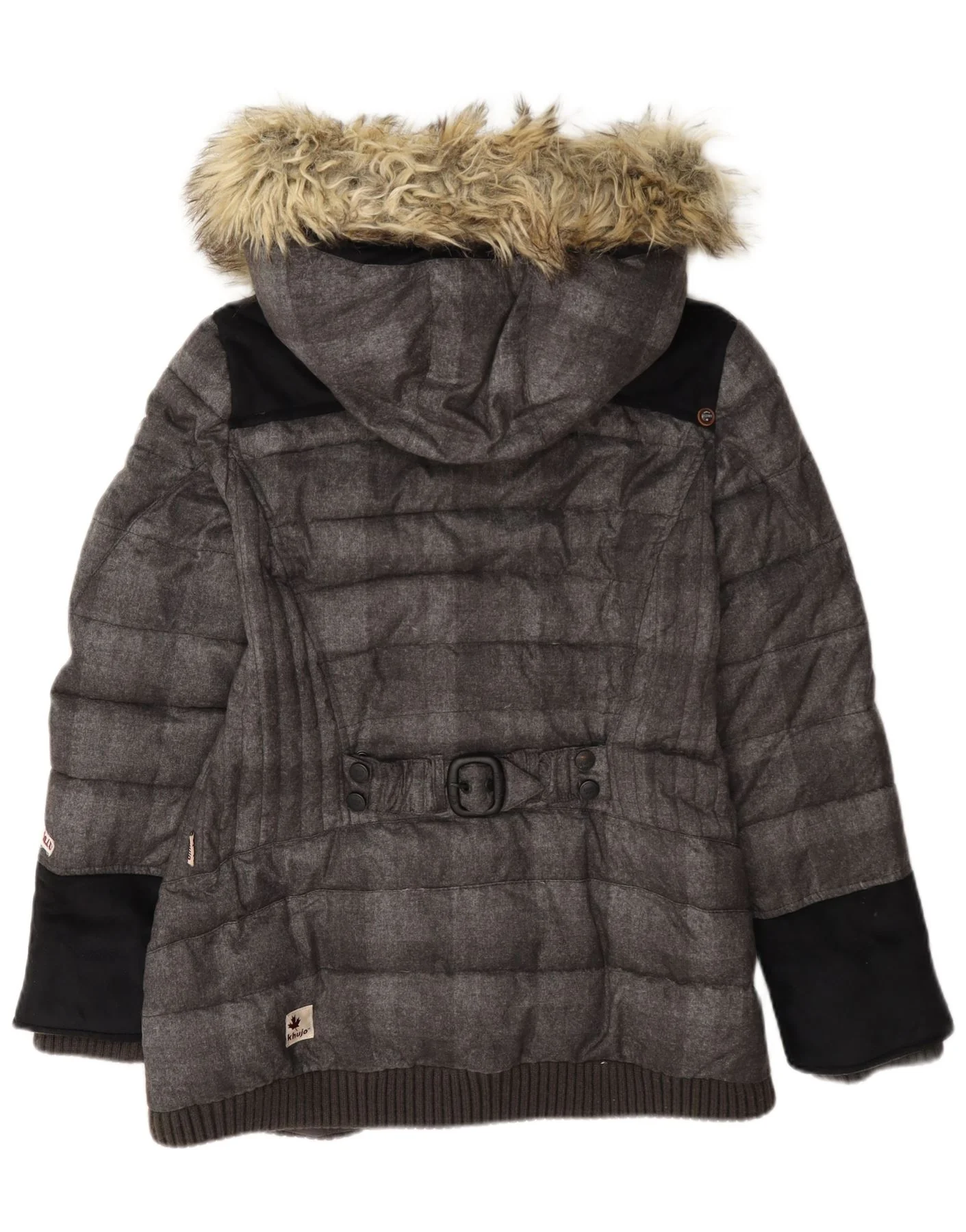KHUJO Womens Hooded Padded Jacket UK 18 XL Grey Colourblock Polyester - Image 2