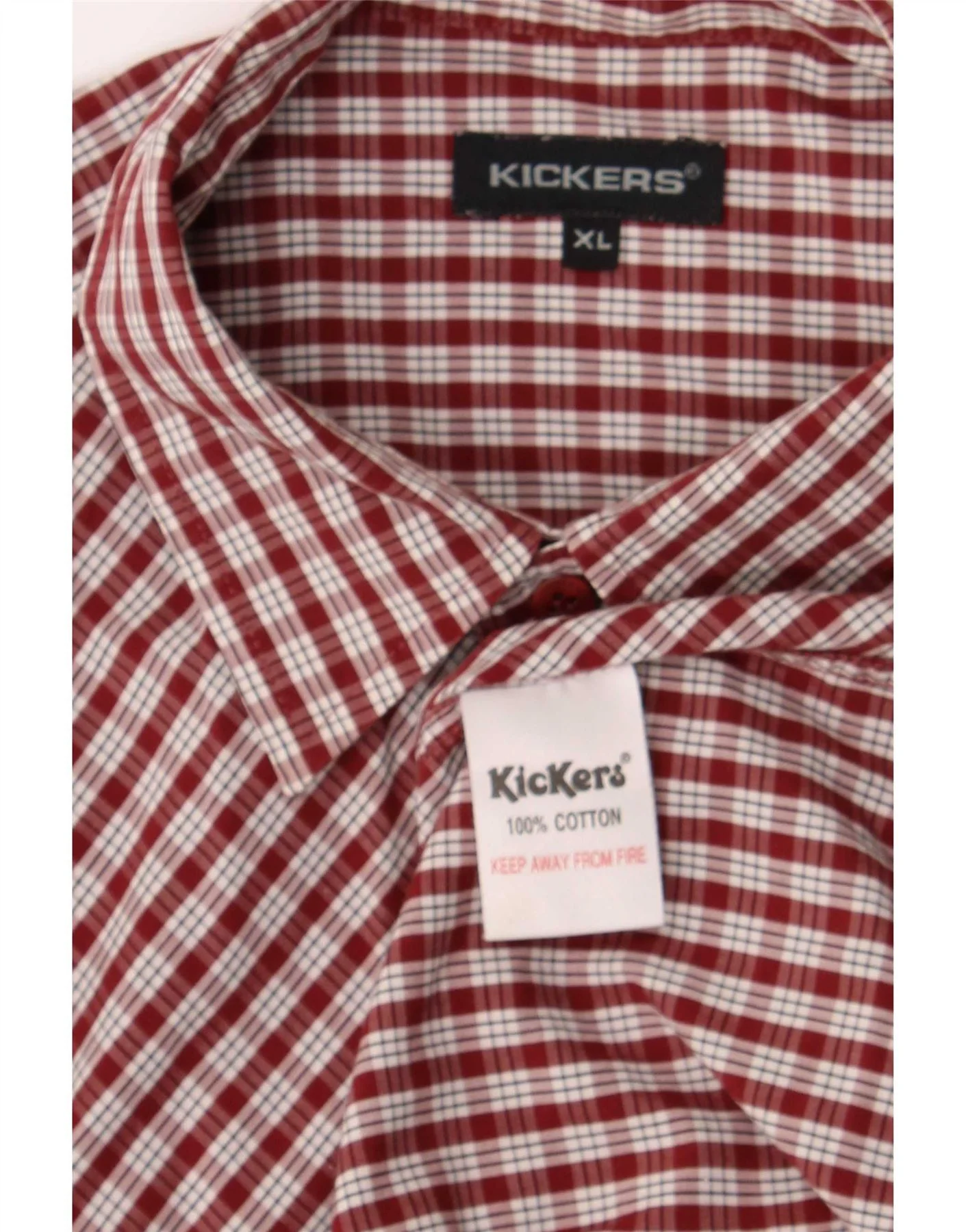 Kickers Mens Short Sleeve Shirt XL Burgundy Check Cotton - Image 3