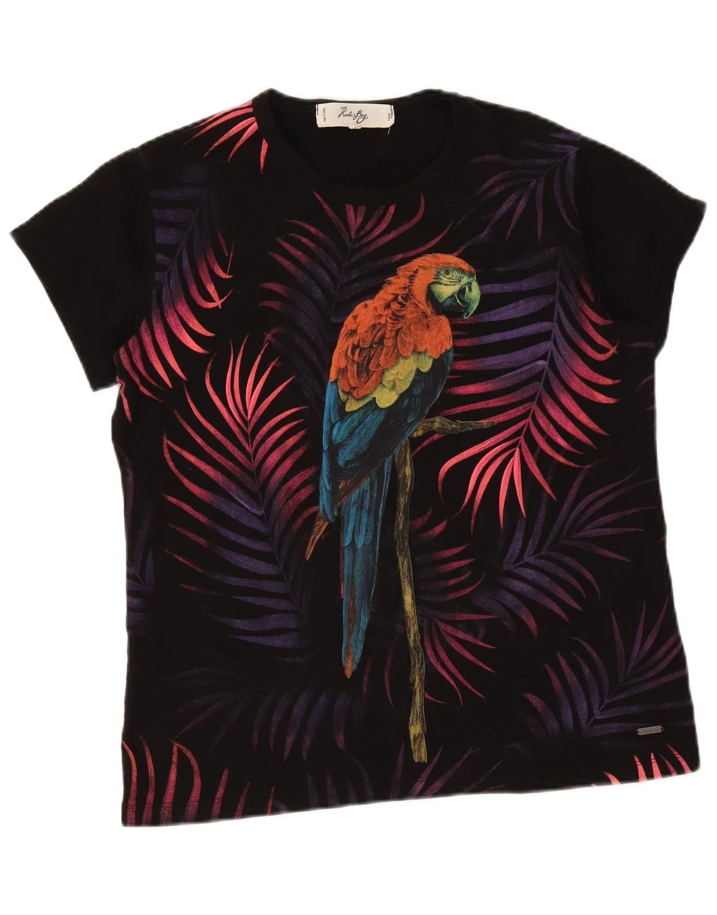 Koala Bay Womens Graphic T-Shirt Top UK 14 Large Black Cotton Hawaiian