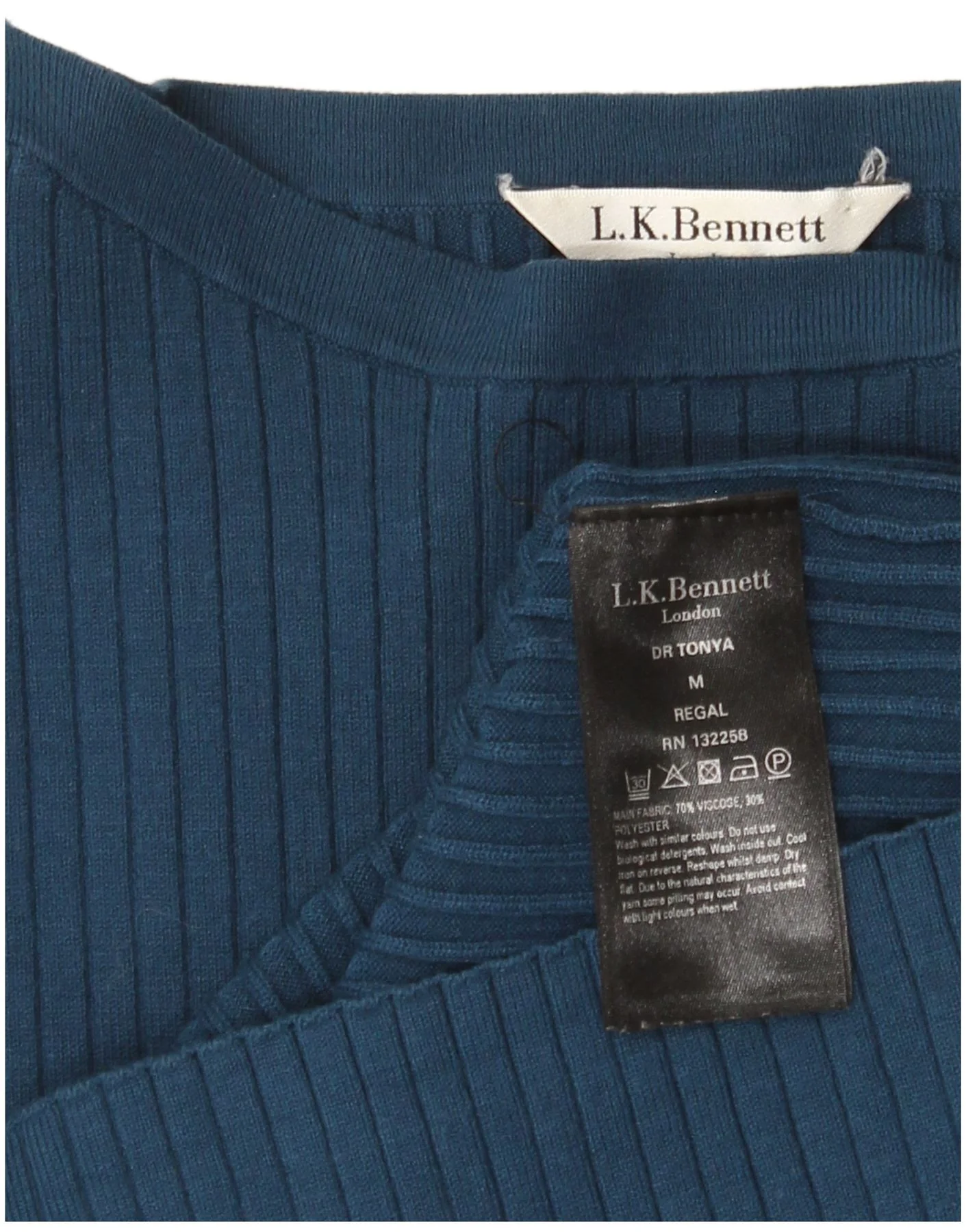 L.K. Bennett Womens 3/4 Sleeve Sheath Dress UK 12 Medium Blue Viscose - Image 4