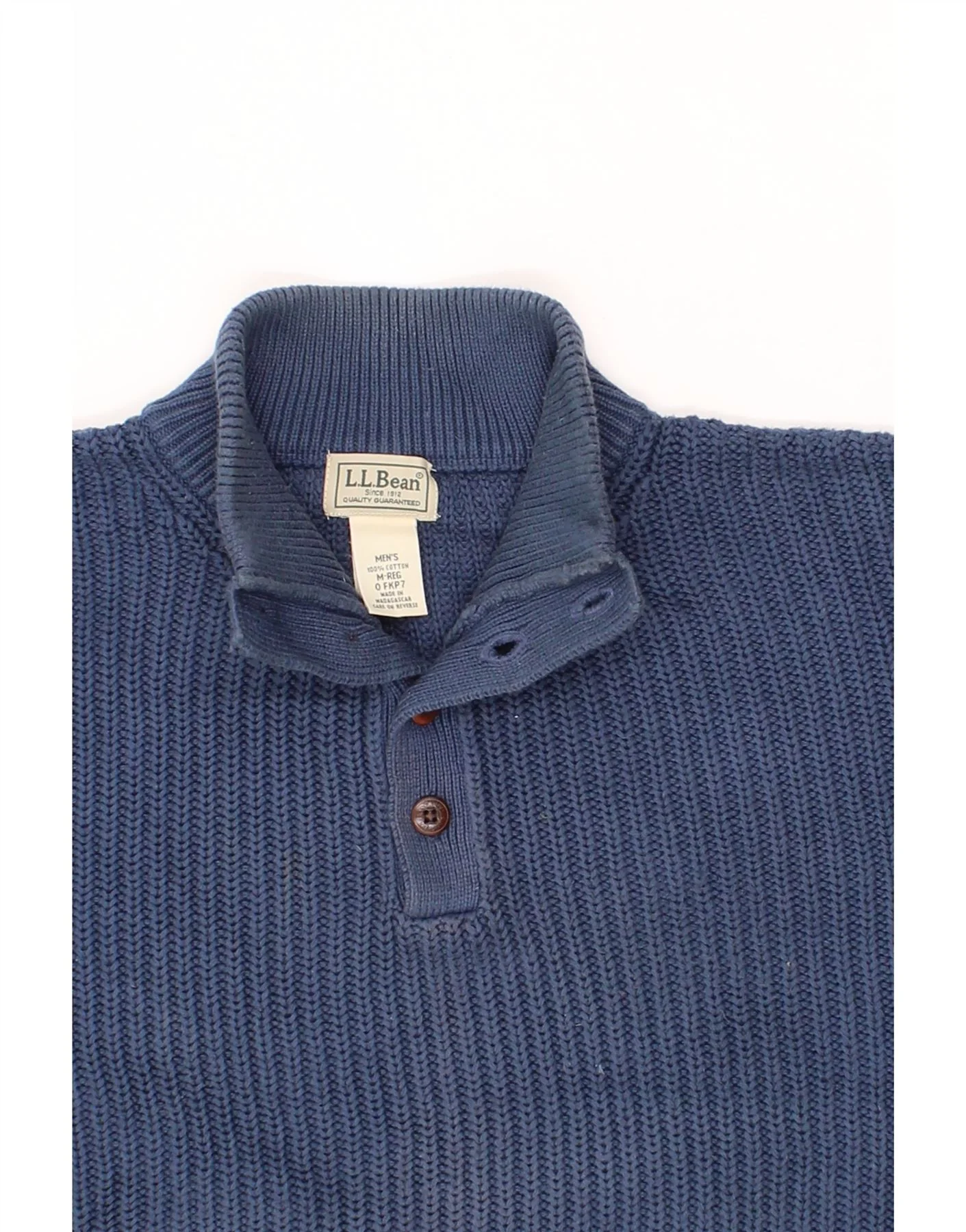 L.L.BEAN Mens Button Neck Jumper Sweater Medium Blue Cotton - Image 3