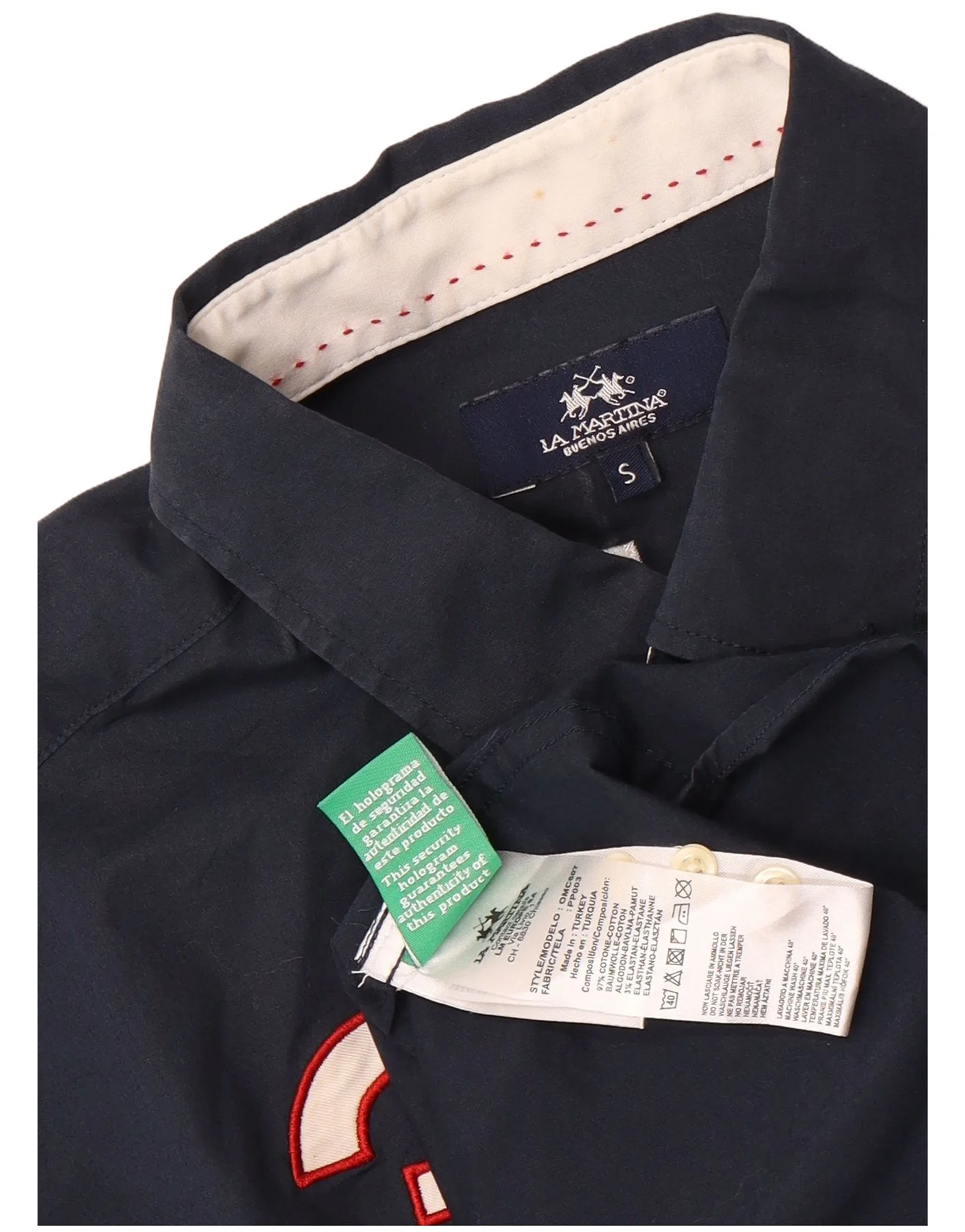 La Martina Mens Graphic Shirt Small Navy Blue Cotton - Image 5