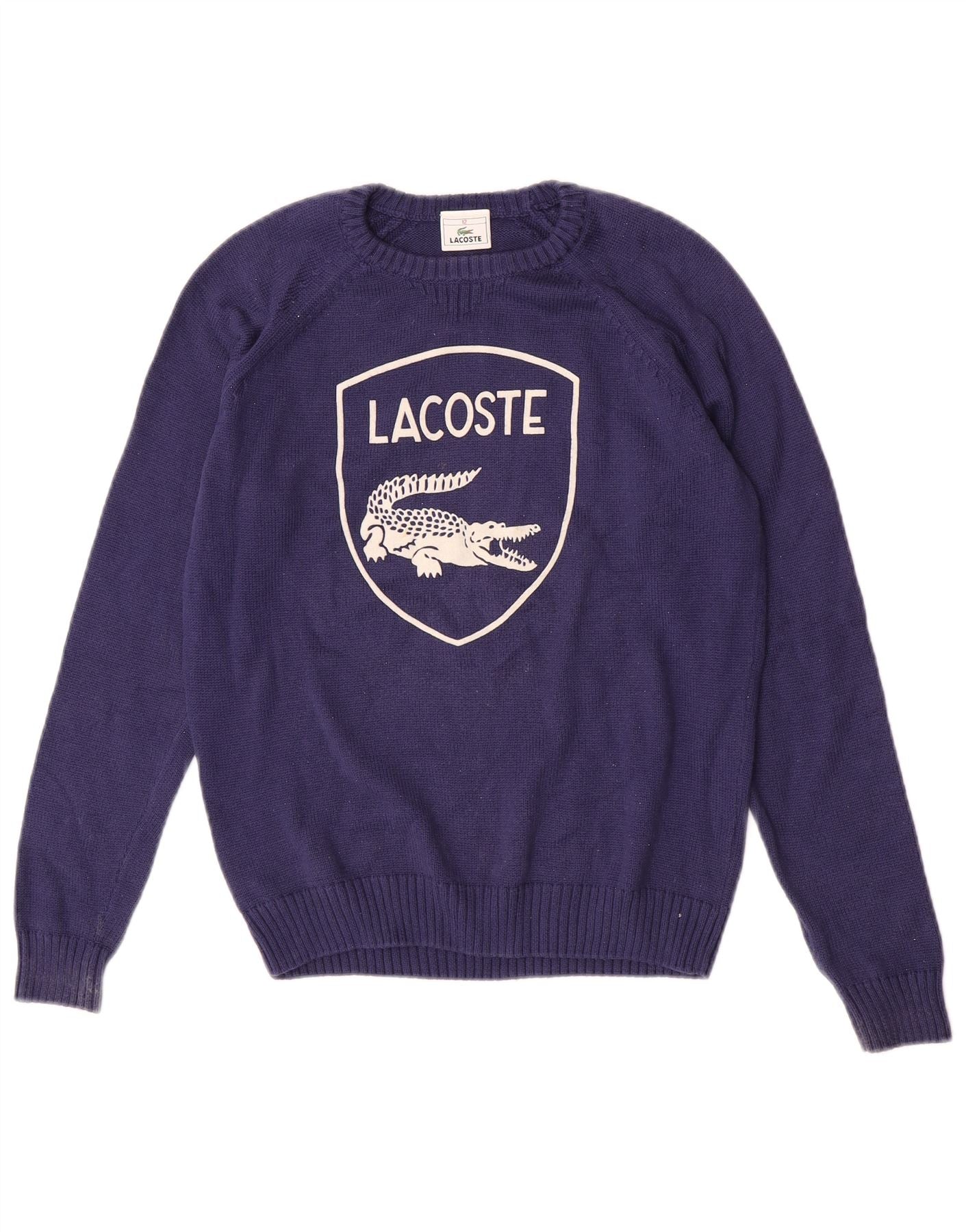 Lacoste Boys Graphic Boat Neck Jumper Sweater 11-12 Years Blue Cotton
