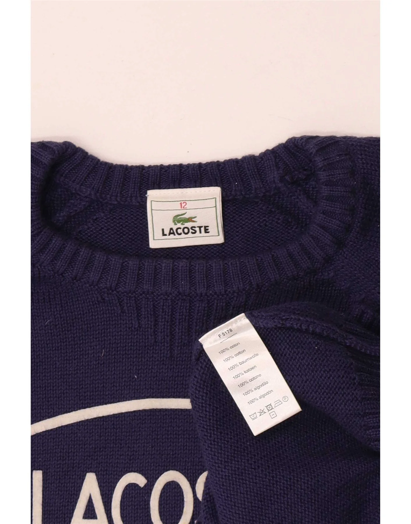 Lacoste Boys Graphic Boat Neck Jumper Sweater 11-12 Years Blue Cotton - Image 5