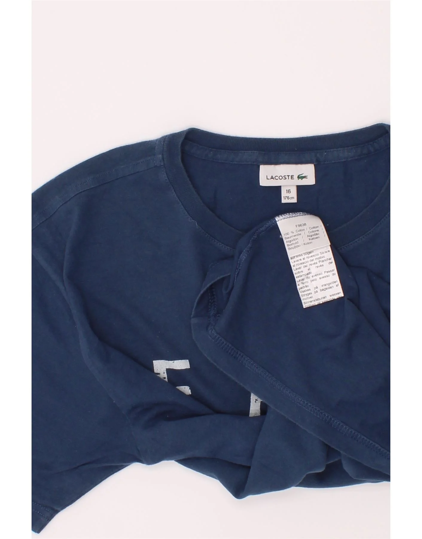 Lacoste Boys Graphic T-Shirt Top 15-16 Years Navy Blue Cotton - Image 3