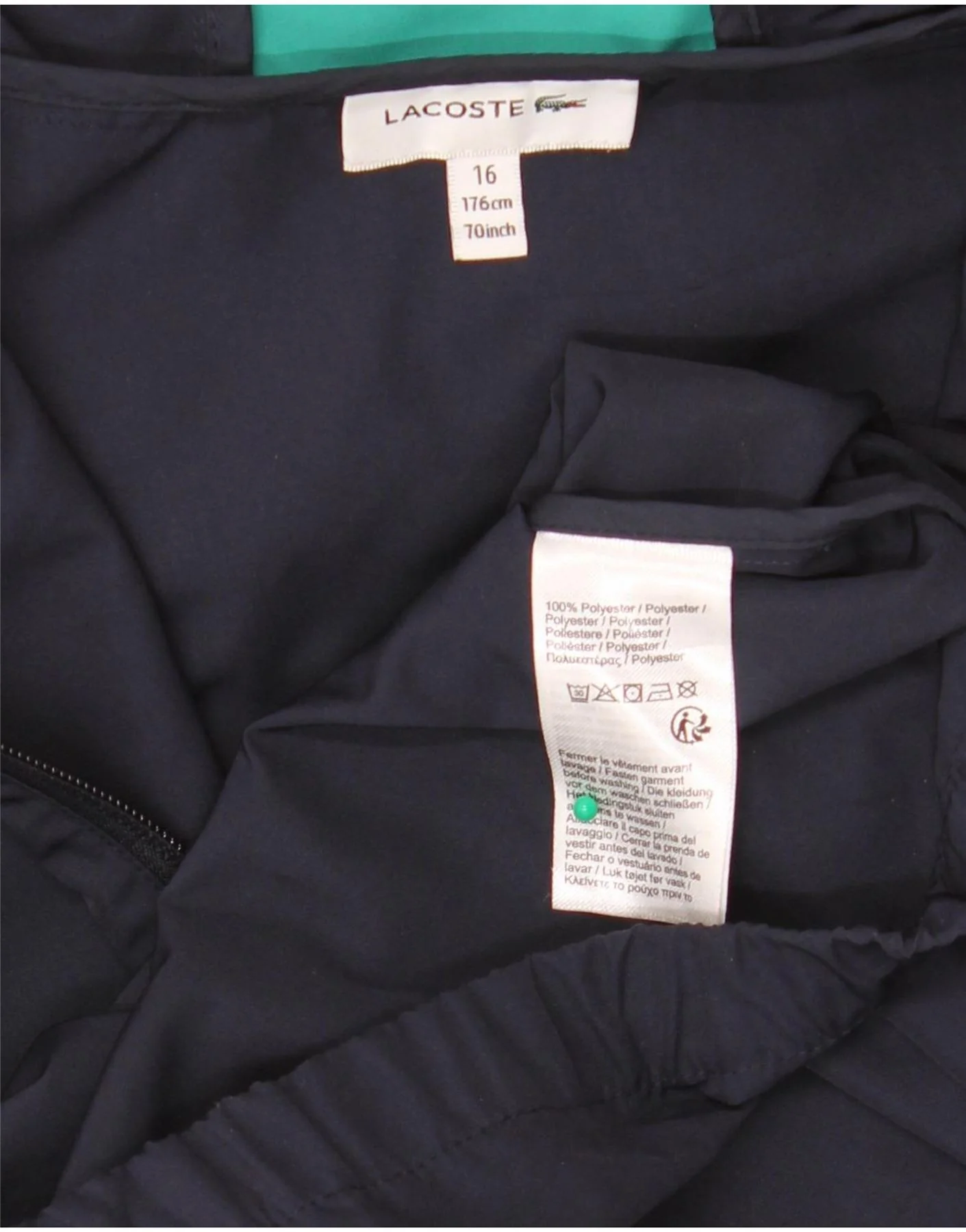 Lacoste Boys Hooded Rain Jacket 15-16 Years Navy Blue Colourblock Polyester - Image 4