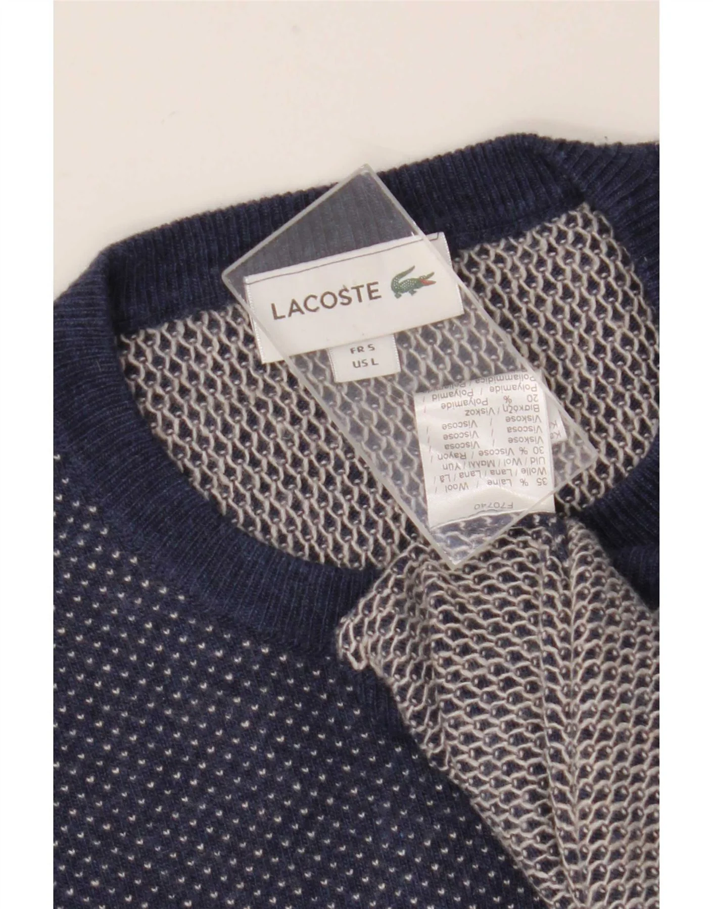 Lacoste Mens Crew Neck Jumper Sweater Size 5 Large Navy Blue Wool - Image 3