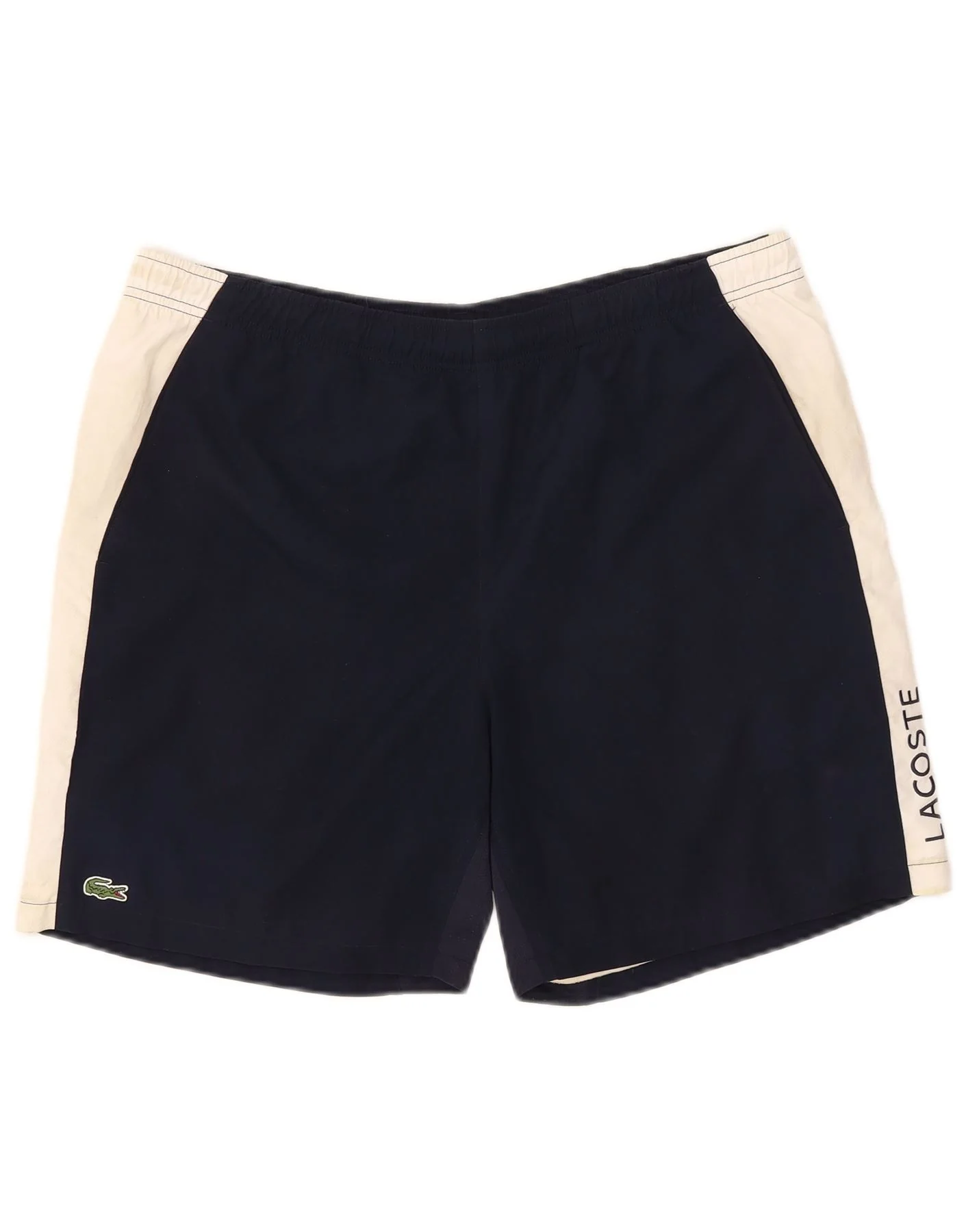 Lacoste Mens Graphic Sport Shorts Size 6 XL Navy Blue Colourblock Polyester