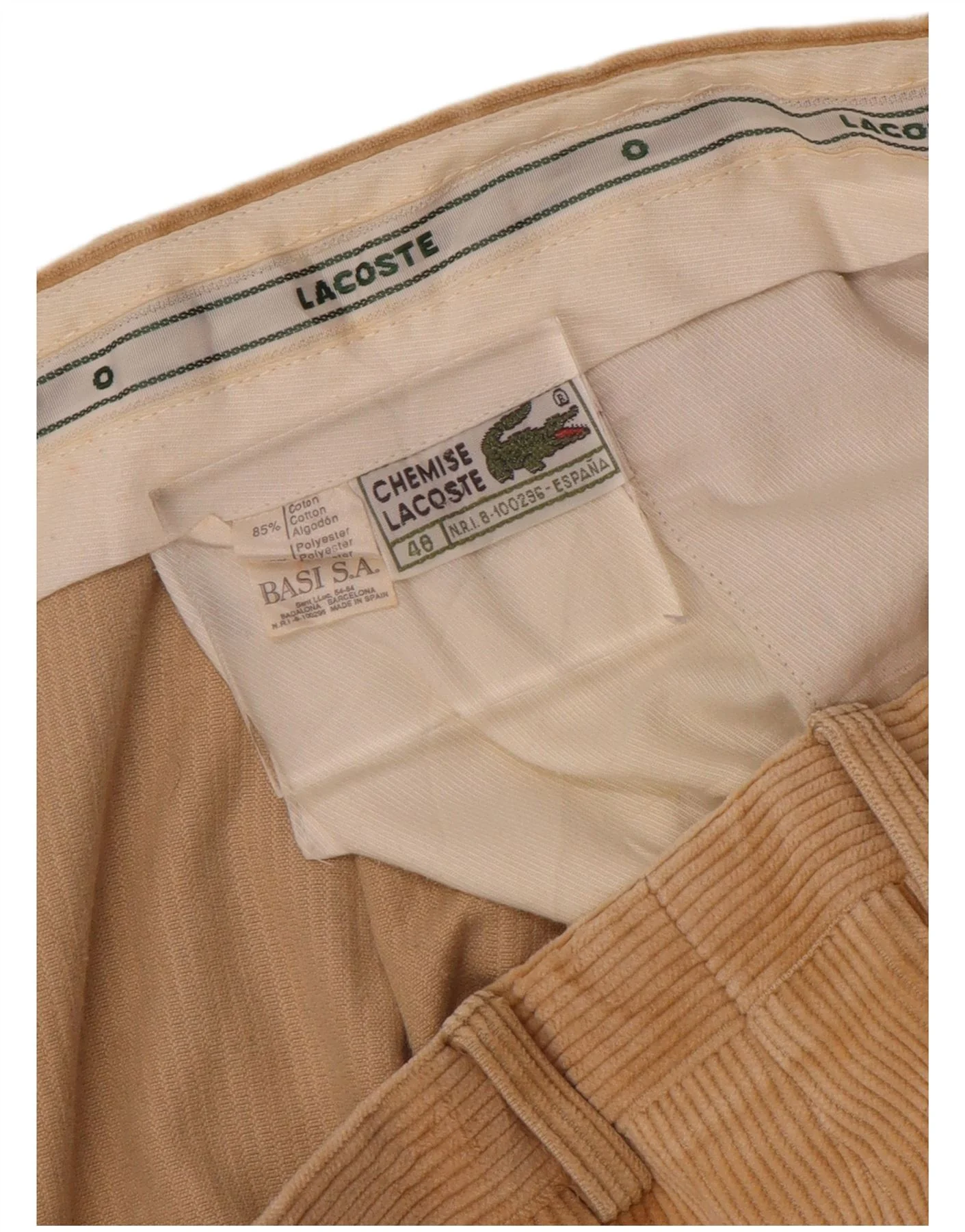 Lacoste Mens Pegged Corduroy Trousers Size 48 XL W38 L30 Beige Cotton - Image 3
