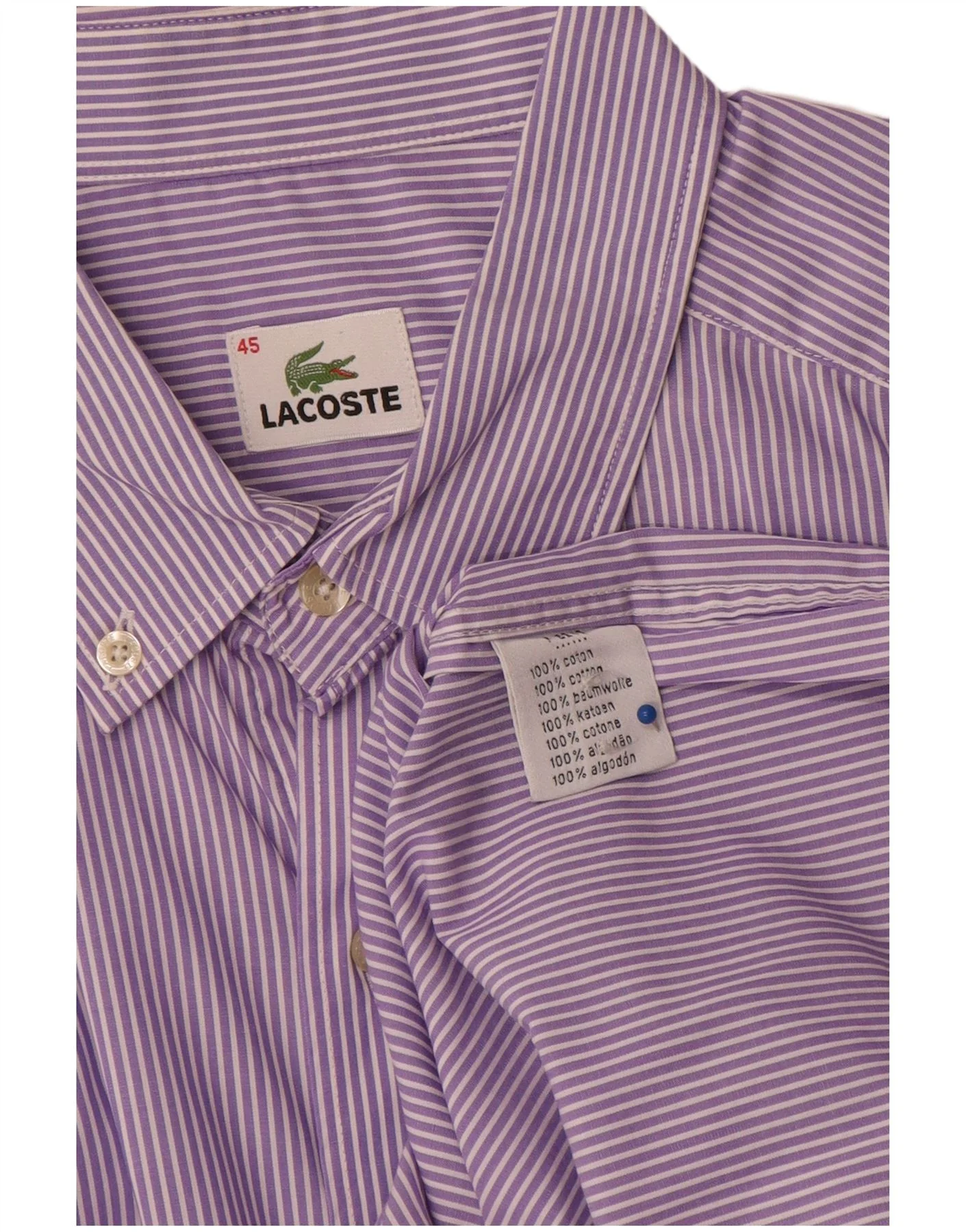 Lacoste Mens Shirt Size 45 XL Purple Pinstripe Cotton - Image 3