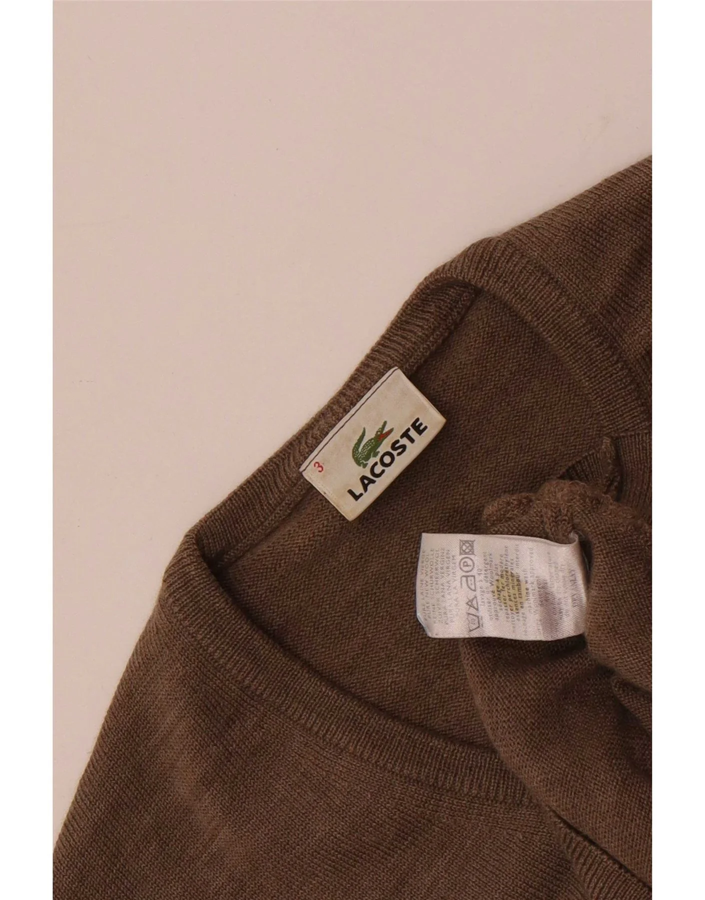 Lacoste Mens V-Neck Jumper Sweater Size 3 Small Brown New Wool - Image 3