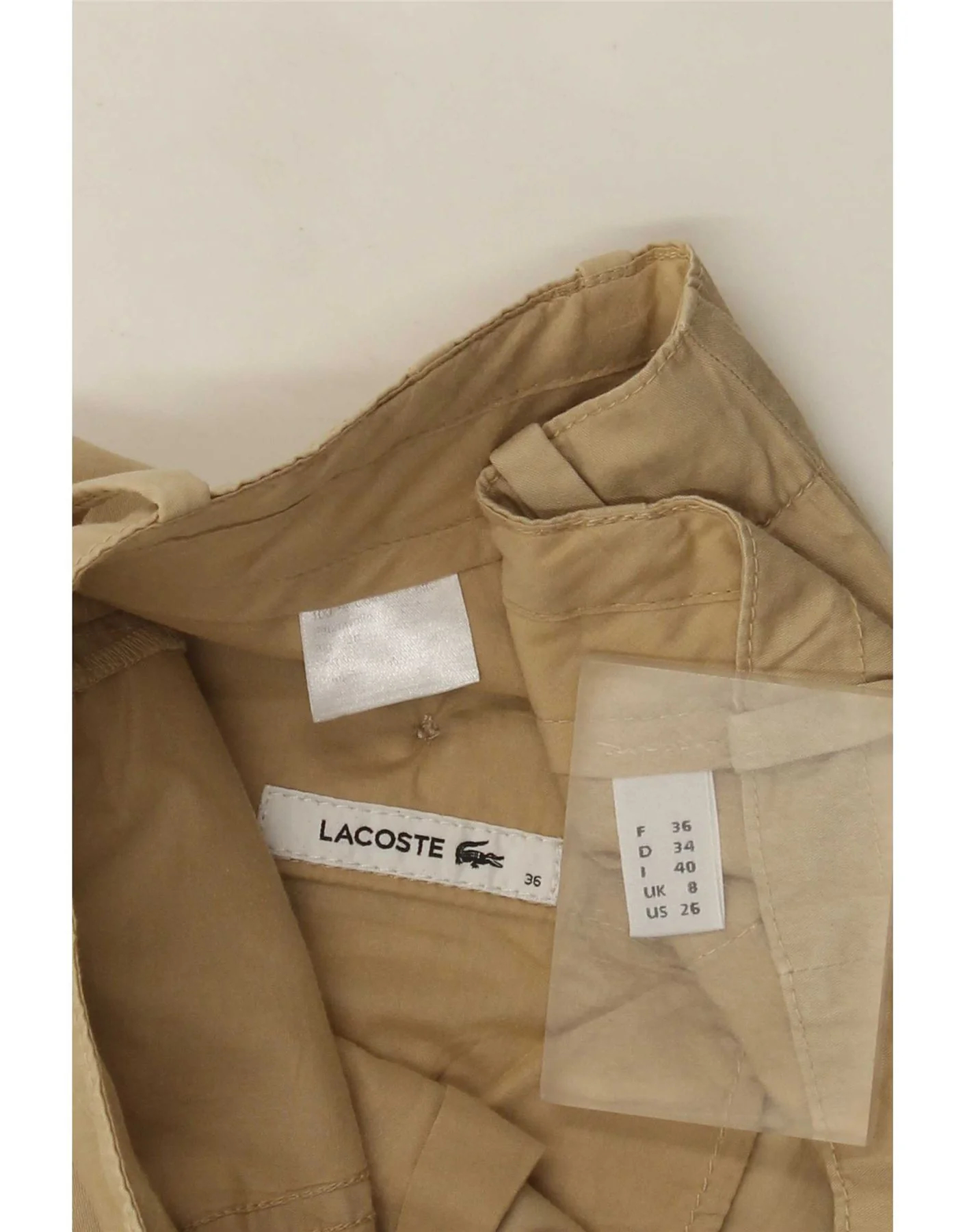 Lacoste Womens Chino Shorts UK 8 Small W30 Beige Cotton - Image 3