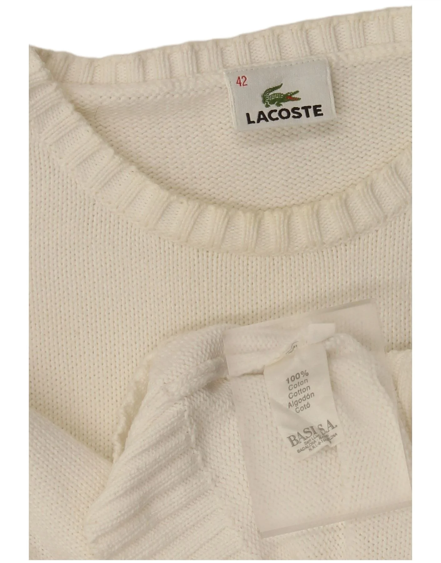 Lacoste Womens Graphic Boat Neck Jumper Sweater Size 42 Large White Cotton - Image 4
