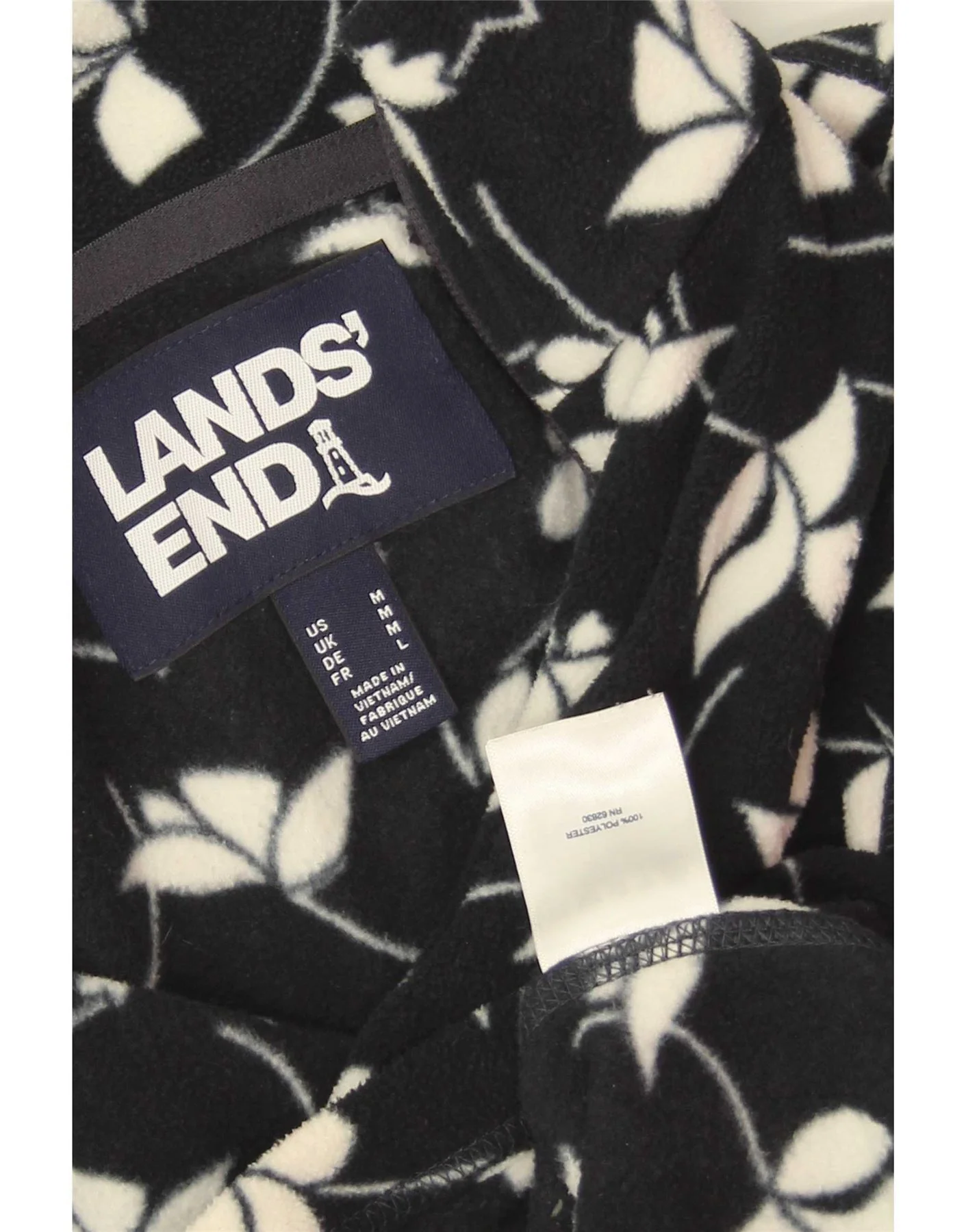 Lands End Womens Fleece Jacket UK 14 Medium Navy Blue Floral Polyester - Image 3