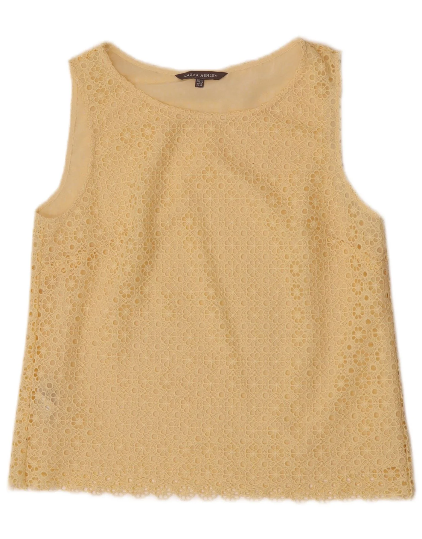 Laura Ashley Womens Sleeveless Lace Blouse Top UK 12 Medium Yellow Floral