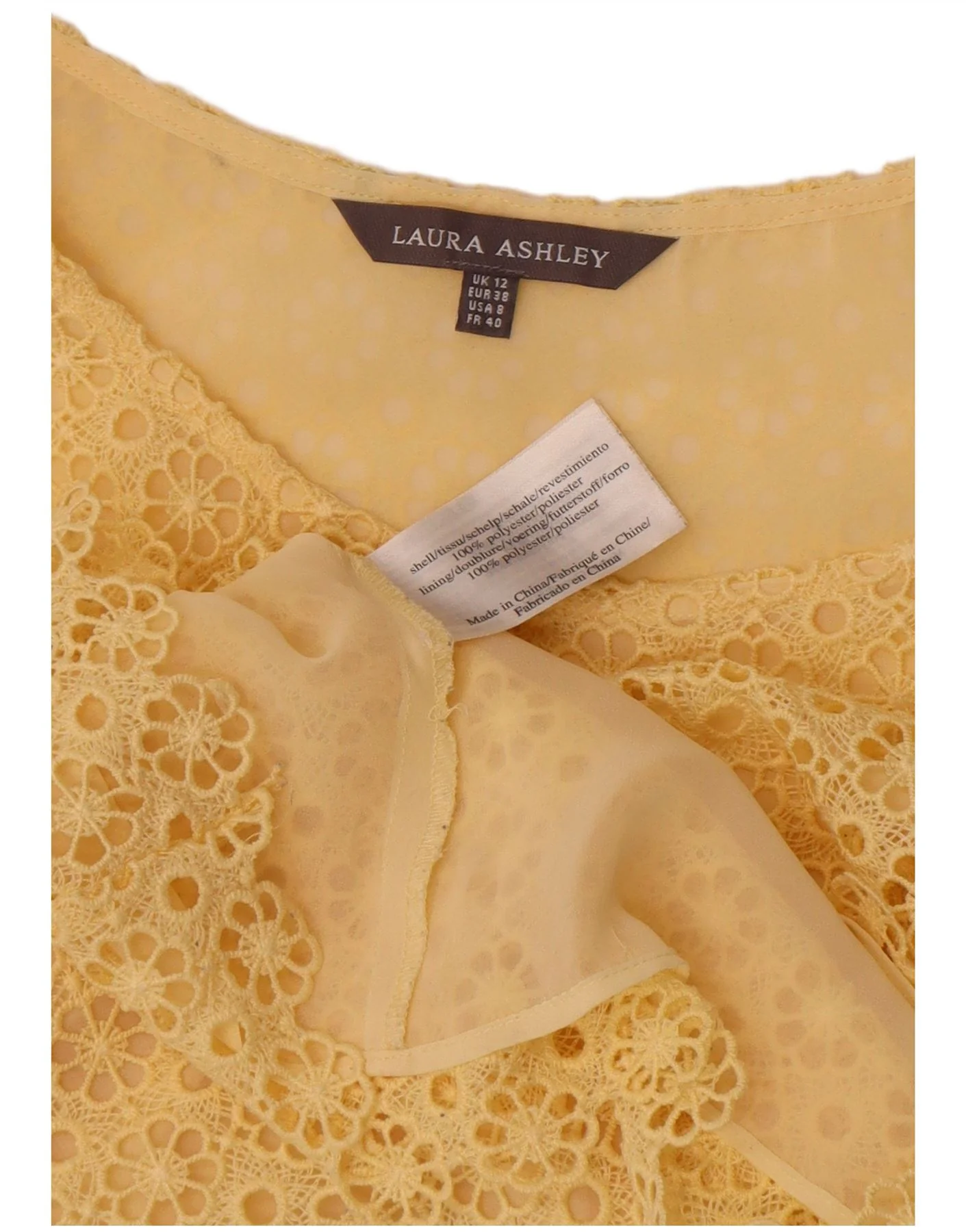 Laura Ashley Womens Sleeveless Lace Blouse Top UK 12 Medium Yellow Floral - Image 3