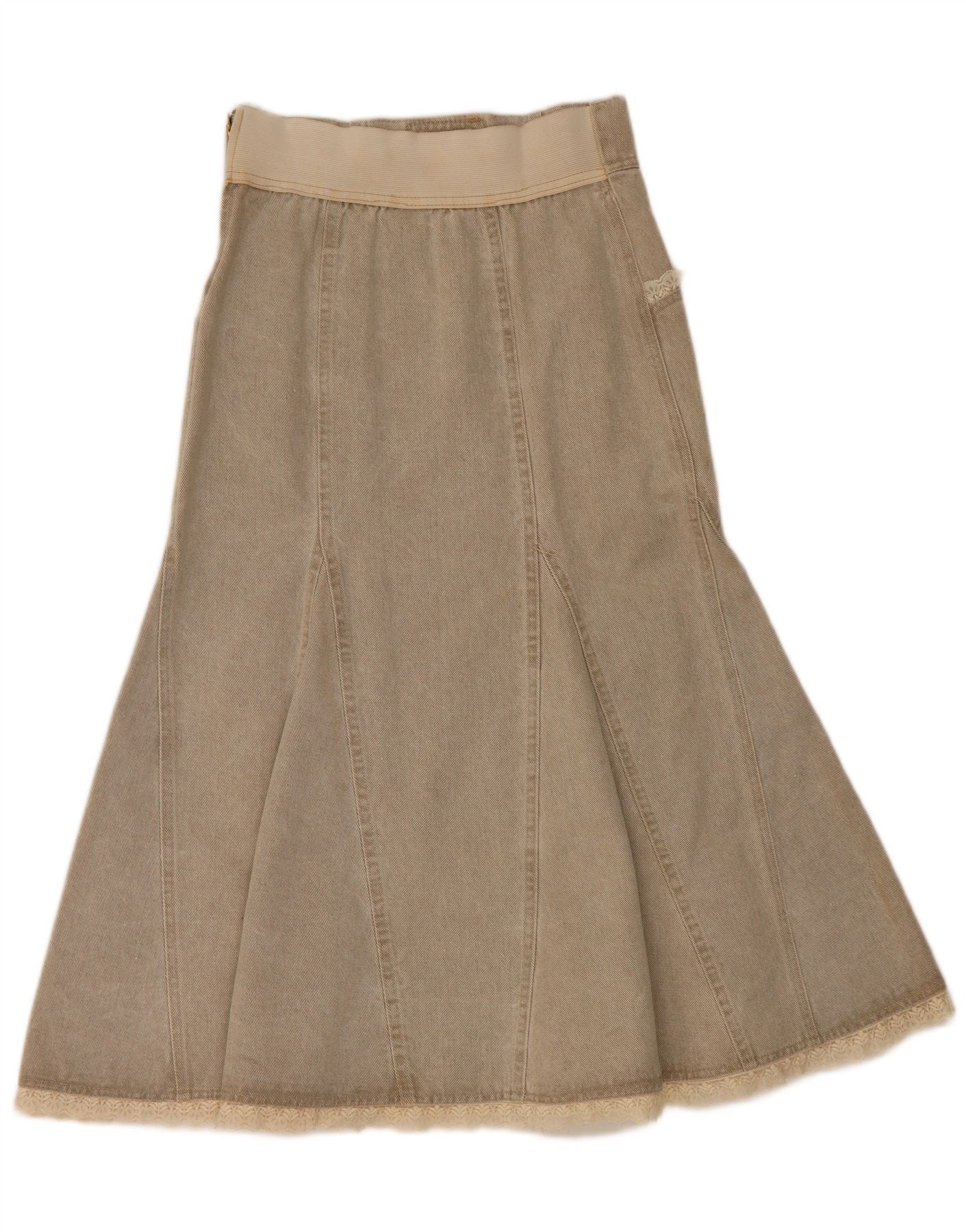Laura Biagiotti Girls Denim Trumpet Skirt 12-13 Years W26 Green Cotton