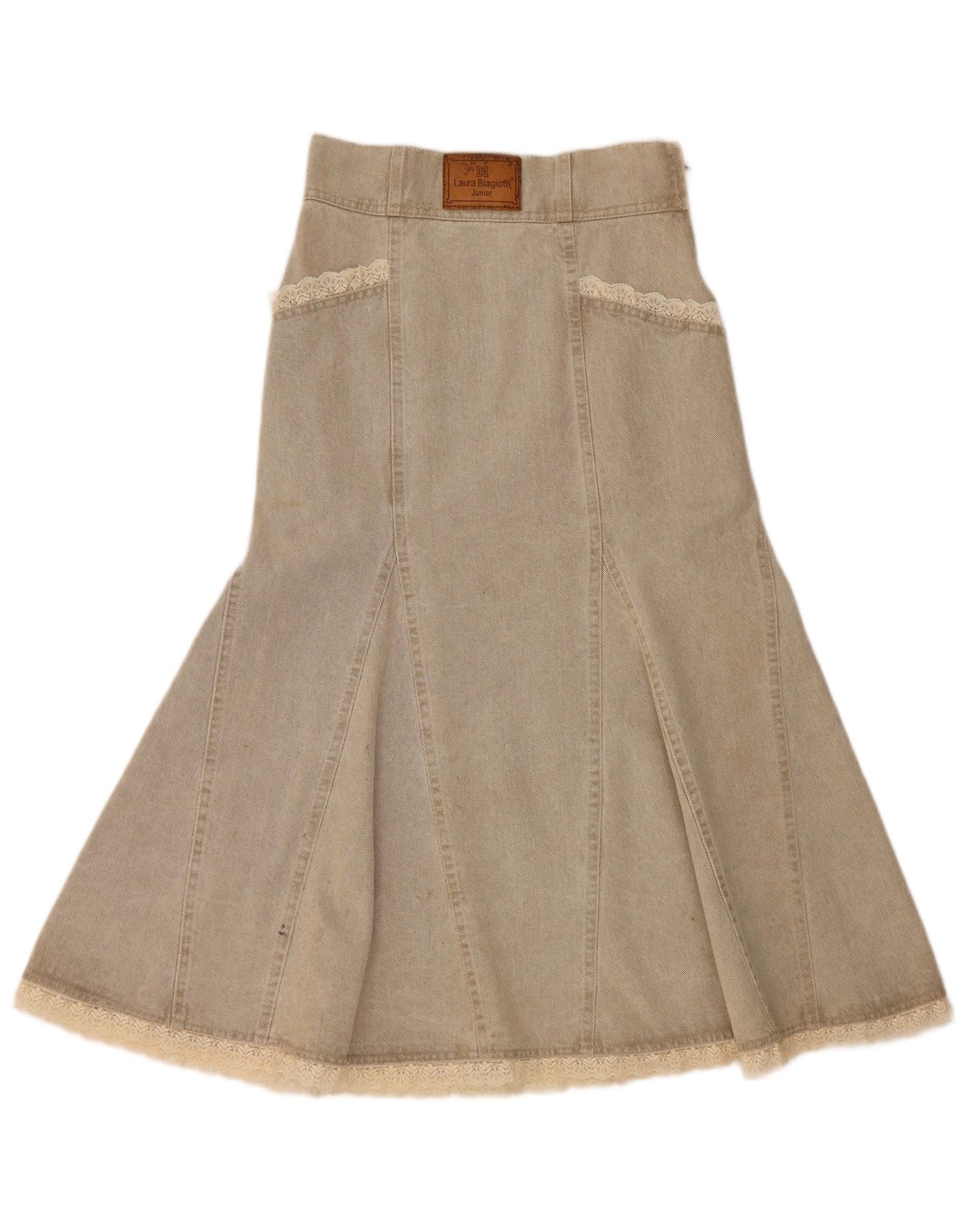 Laura Biagiotti Girls Denim Trumpet Skirt 12-13 Years W26 Green Cotton - Image 2