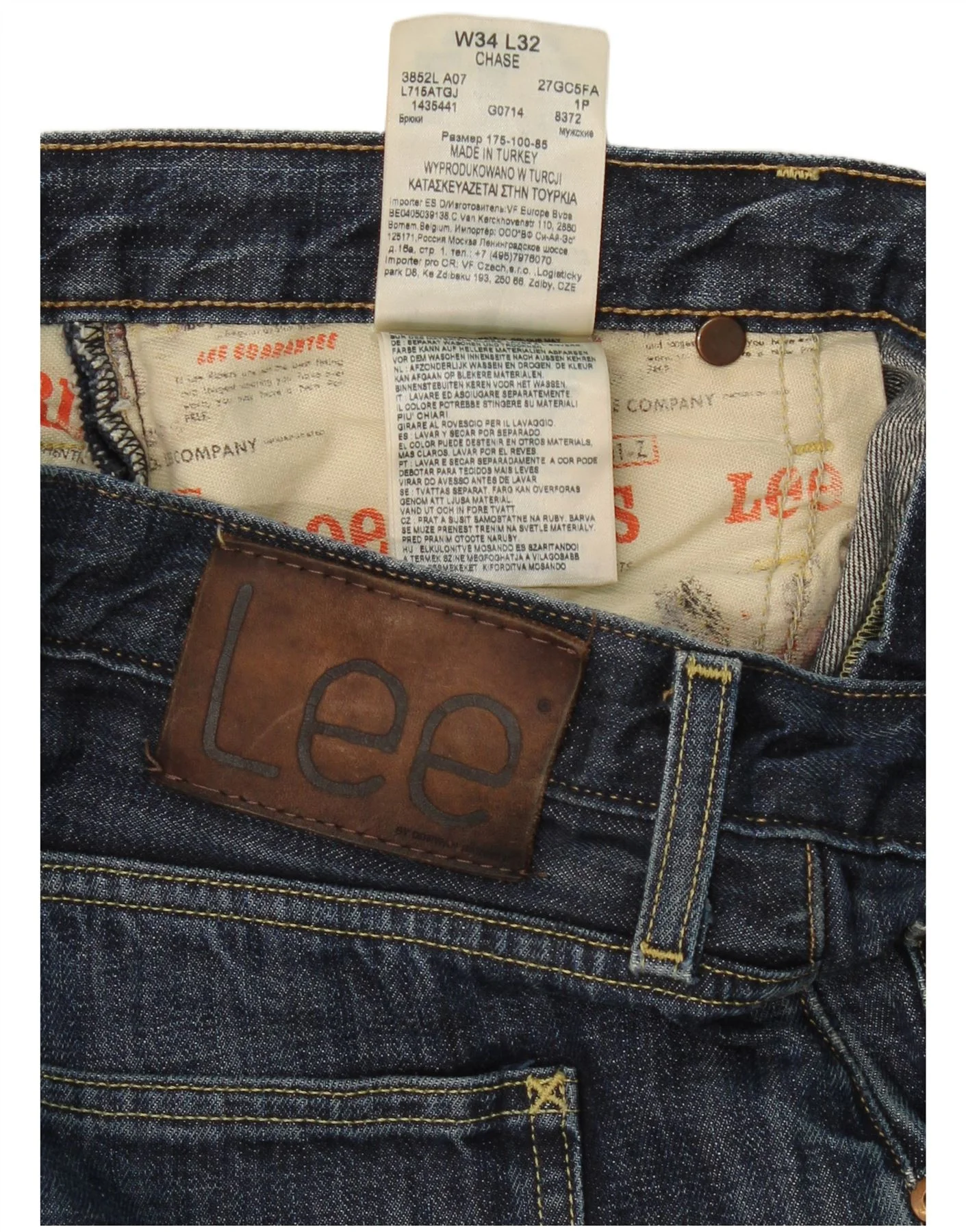 Lee Mens Chase Tapered Jeans W34 L32 Navy Blue Cotton - Image 3