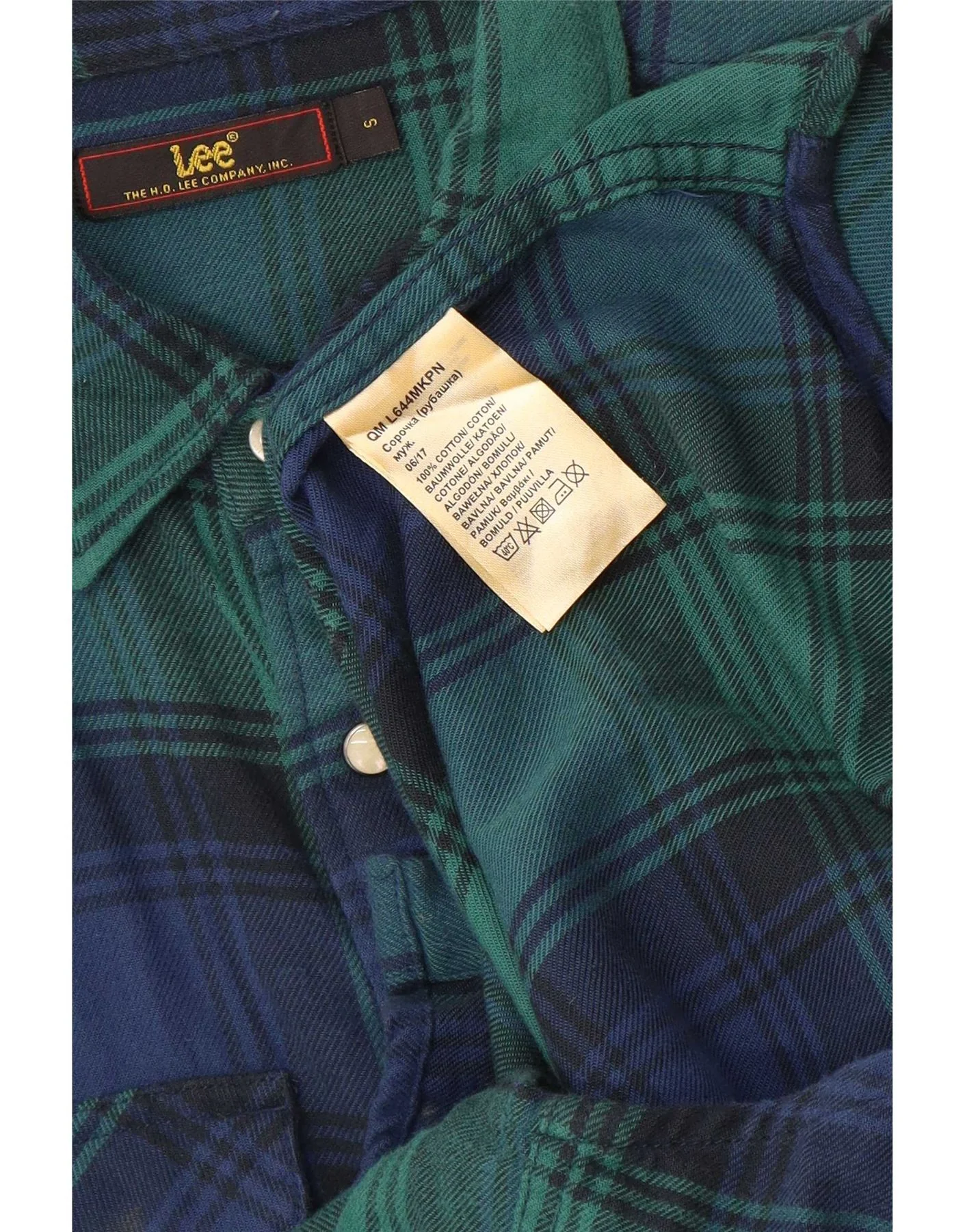 Lee Mens Flannel Shirt Small Green Plaid Cotton - Image 3