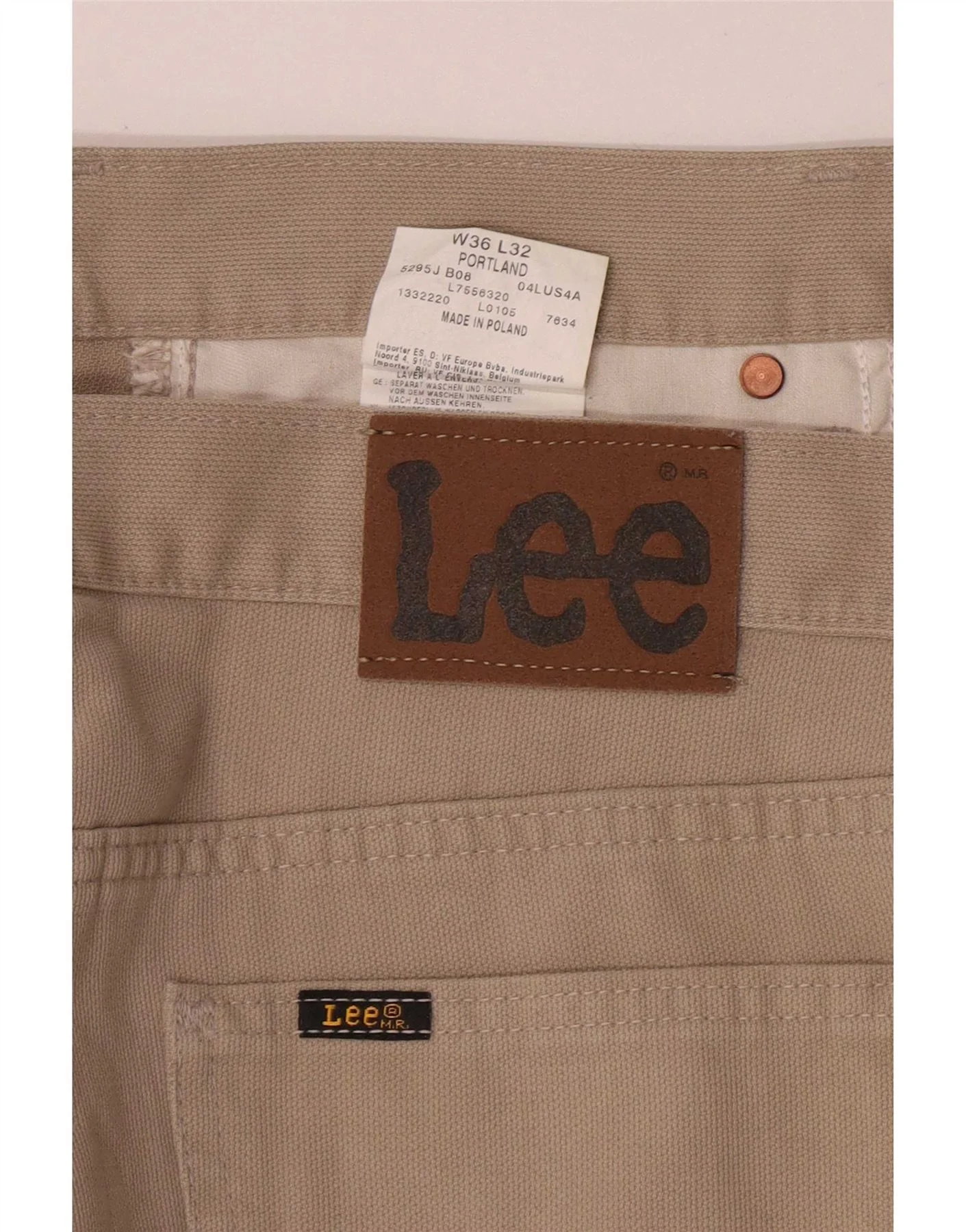 Lee Mens Portland Straight Casual Trousers W36 L32 Beige Cotton - Image 4