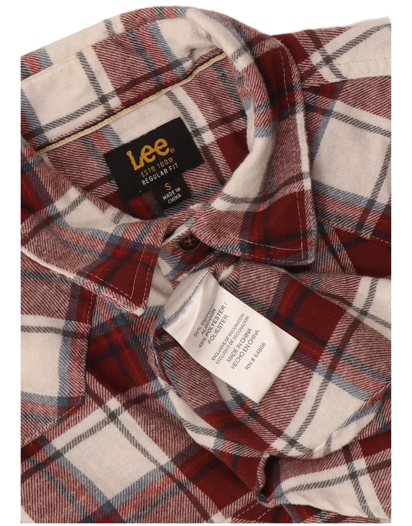 Lee Mens Regular Fit Flannel Shirt Small Burgundy Check Cotton - Image 3