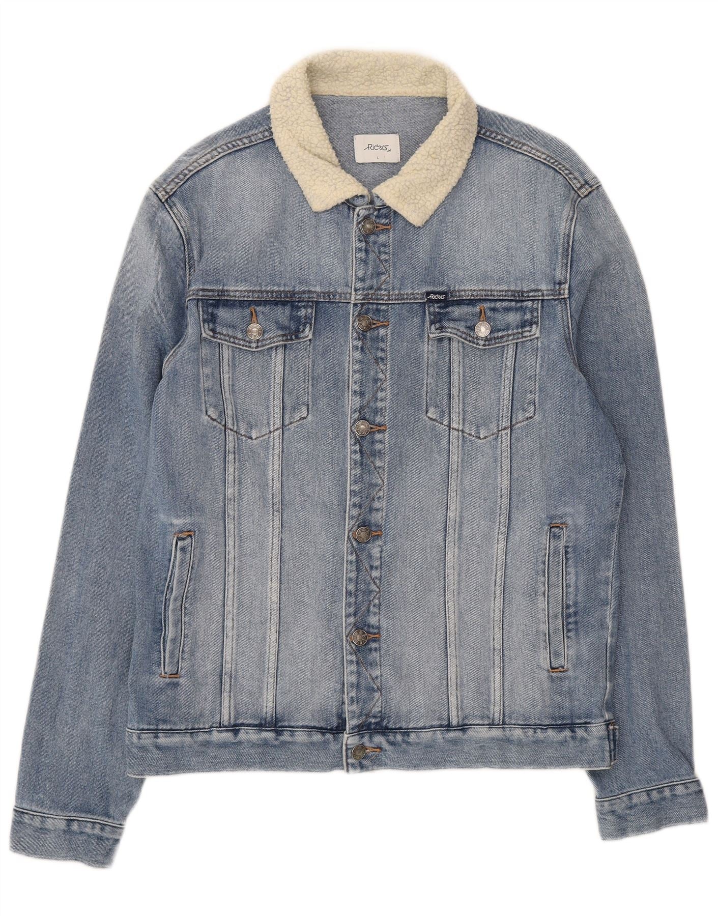 Lee Mens Riders Denim Jacket UK 40 Large Blue Colourblock Cotton