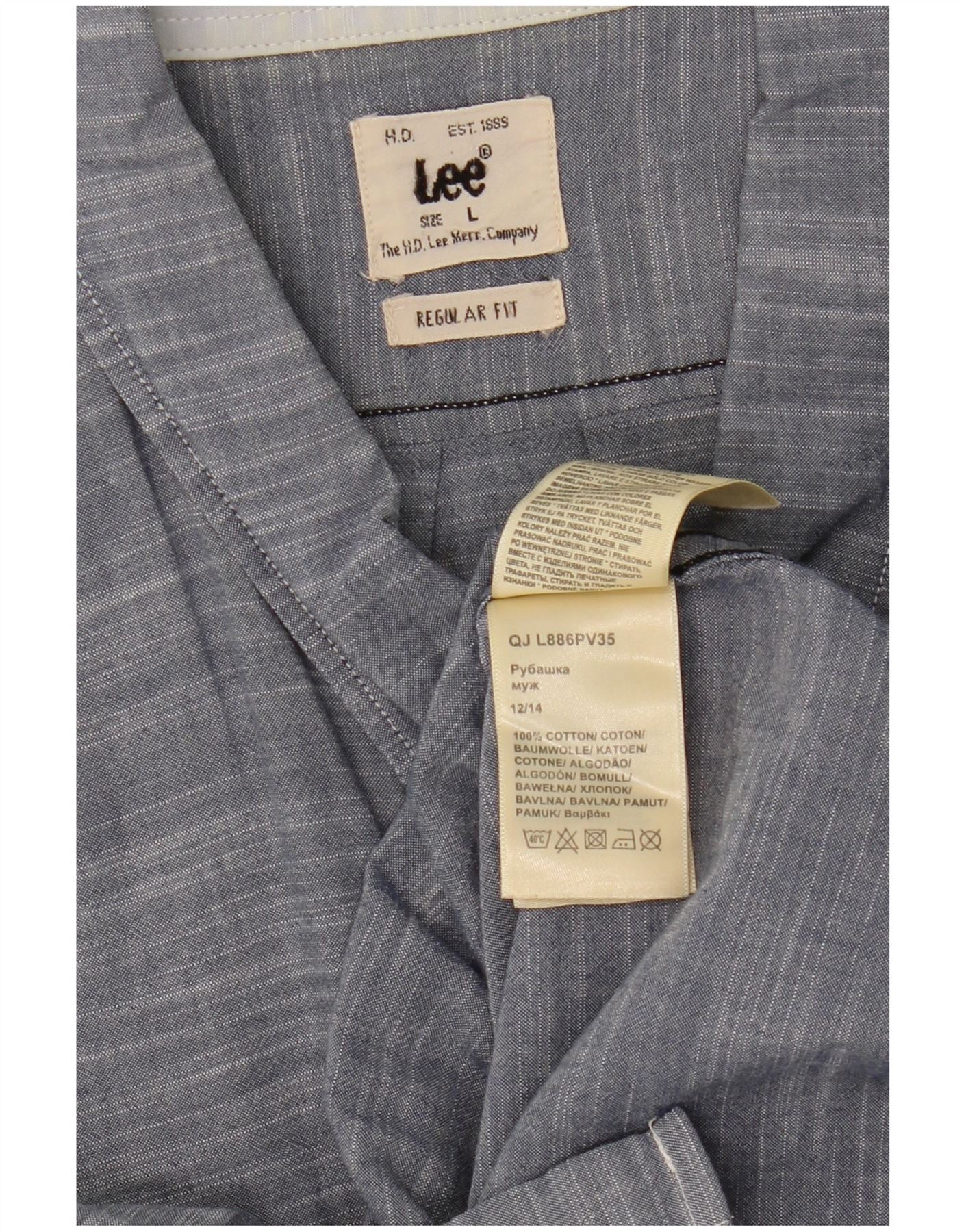 Lee Mens Short Sleeve Regular Fit Shirt Large Blue Flecked Cotton - Image 3