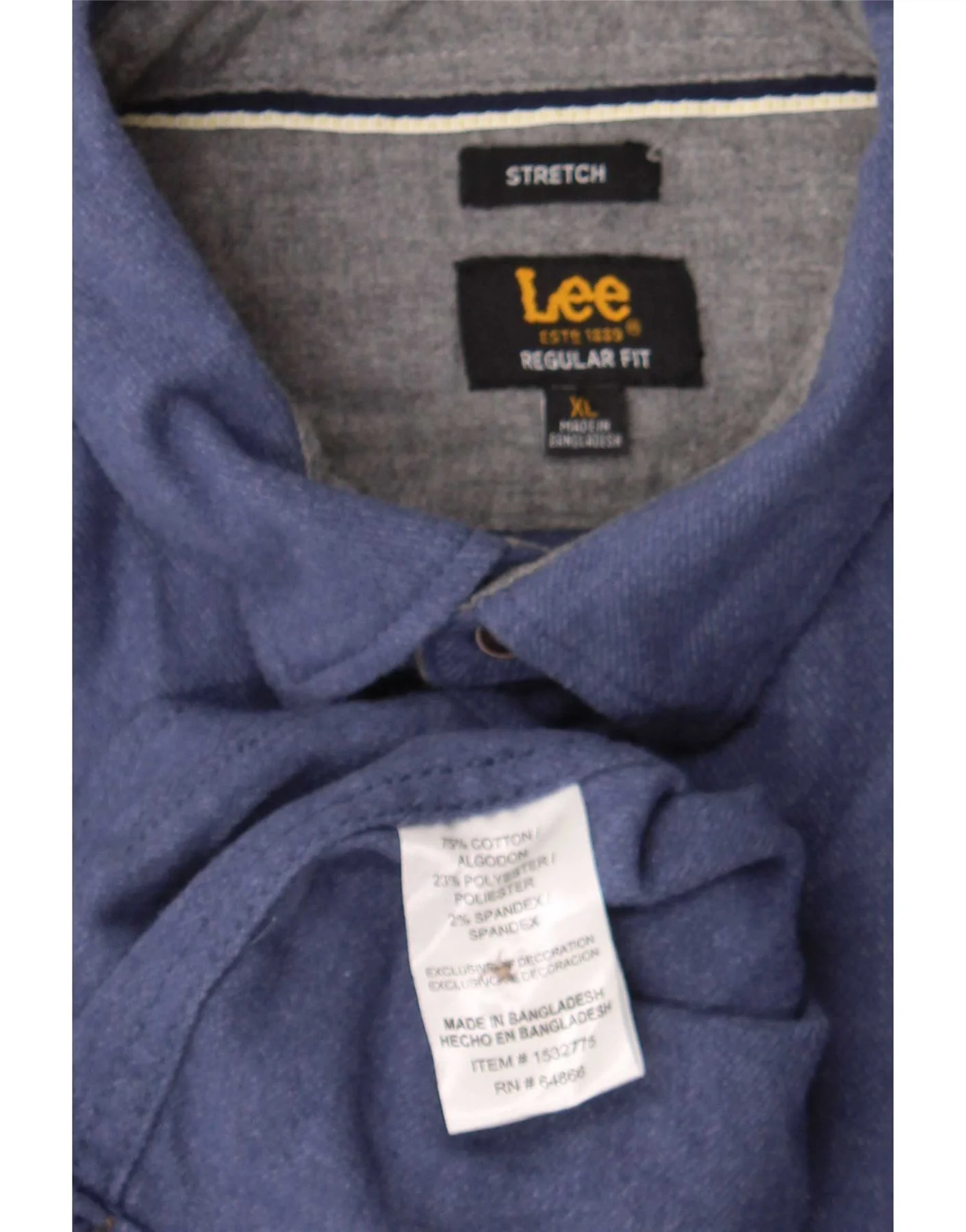 Lee Mens Stretch Shirt XL Blue Cotton - Image 3