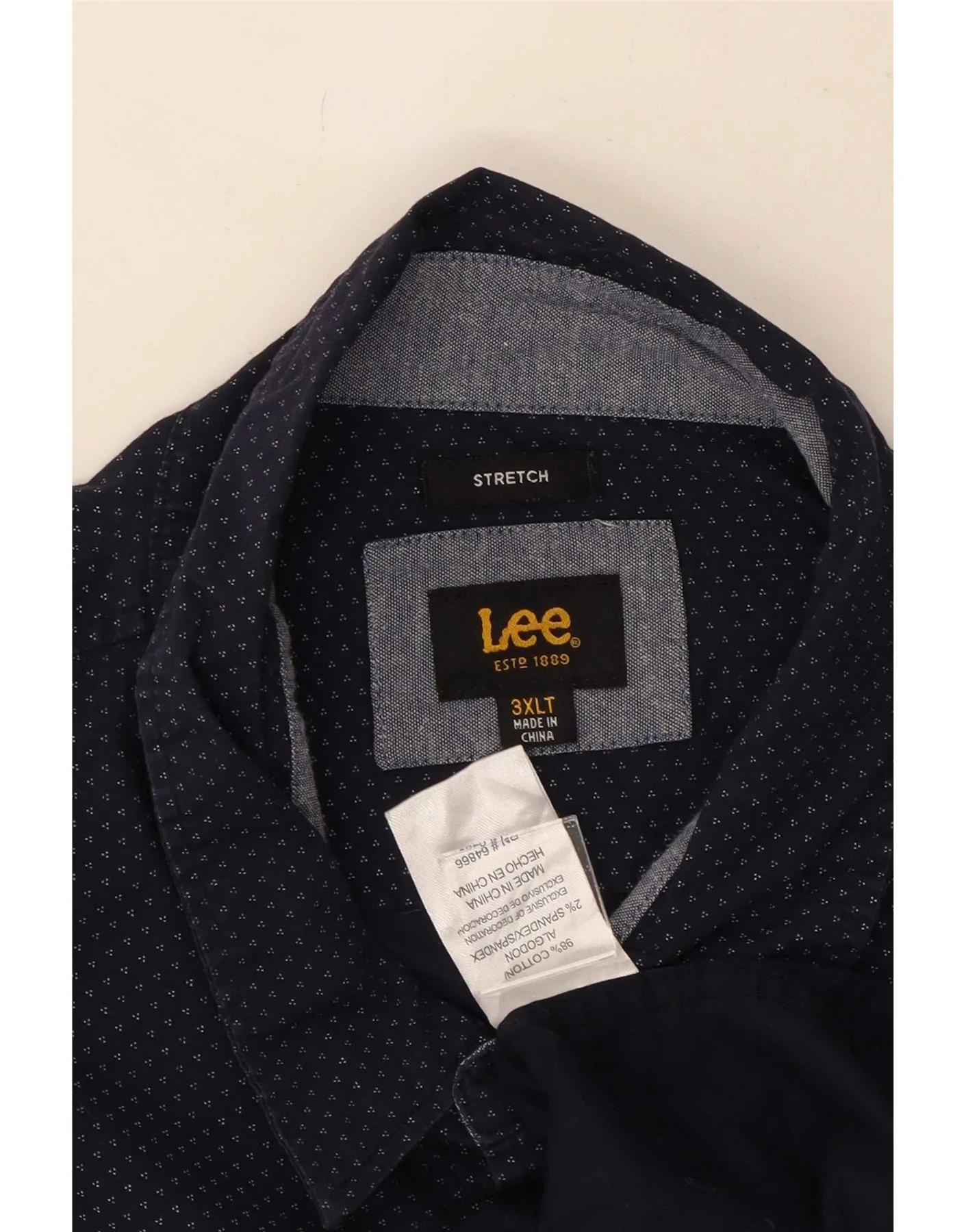 Lee Mens Tall Short Sleeve Shirt 3XL Navy Blue Spotted Cotton - Image 4