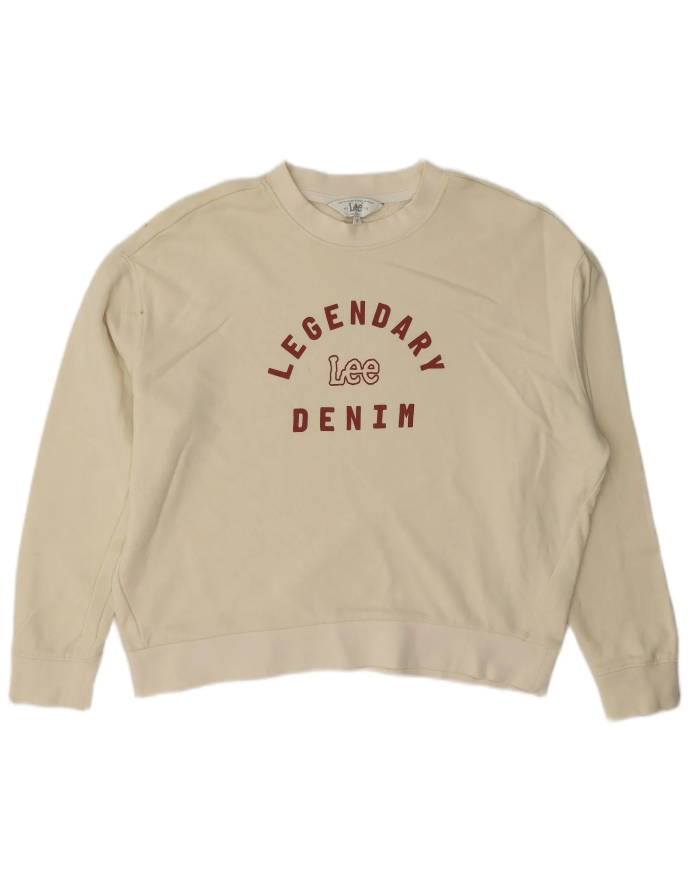 Lee Womens Graphic Relaxed Fit Sweatshirt Jumper UK 6 XS Off White Cotton