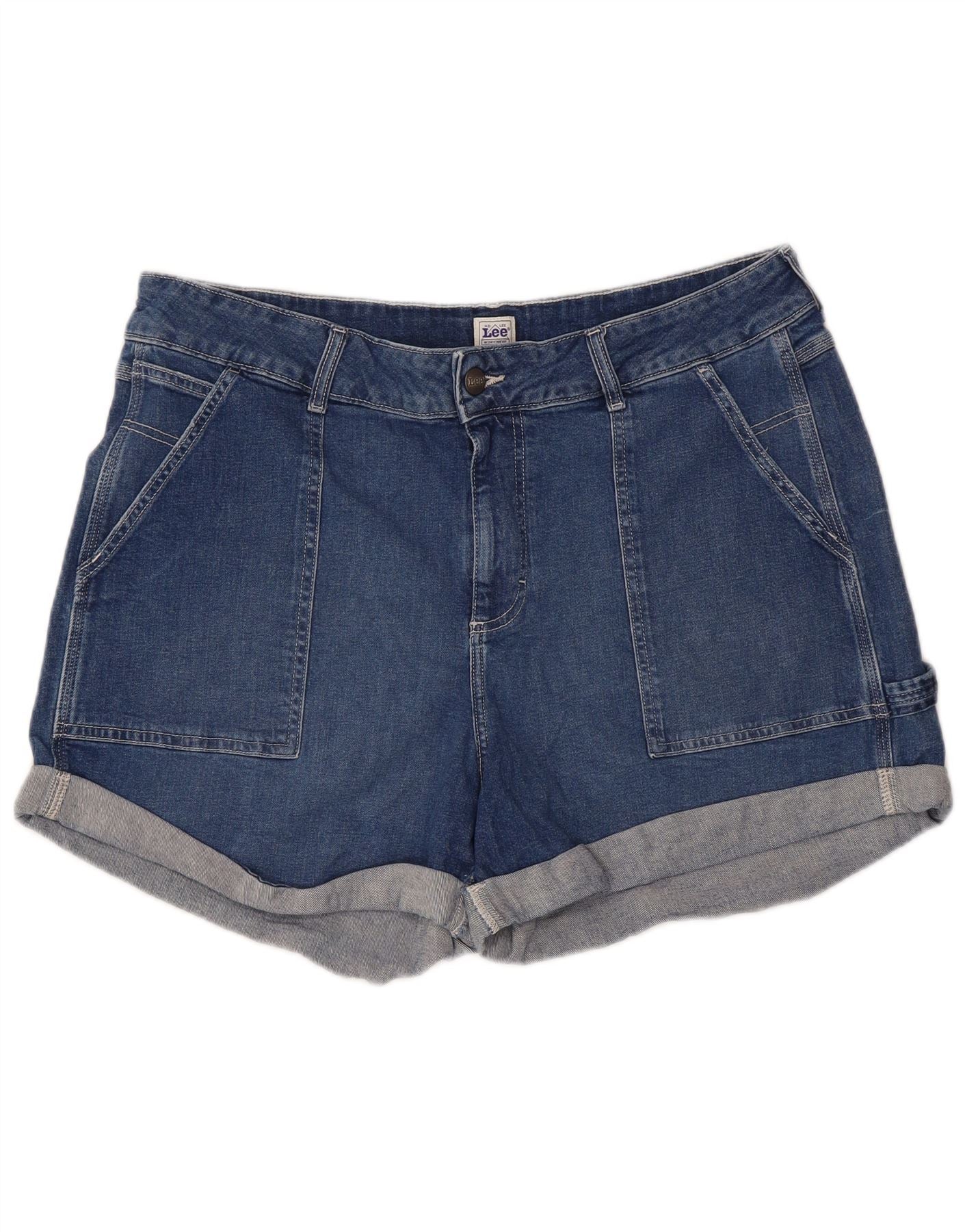 Lee Womens High Waist Denim Shorts US 18 2XL W38 Blue Cotton
