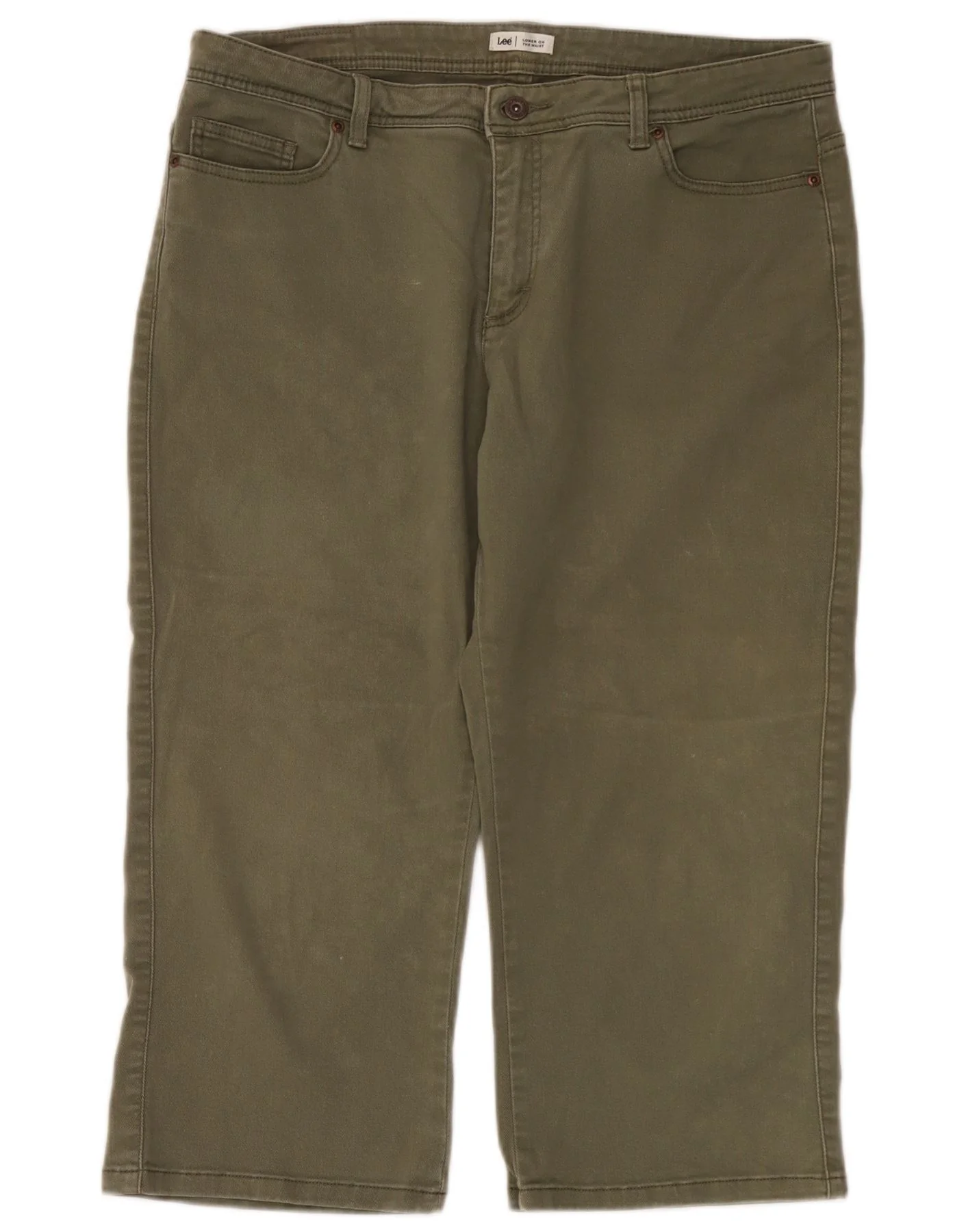 Lee Womens Straight Capri Trousers US 14 XL W36 L22 Khaki Cotton