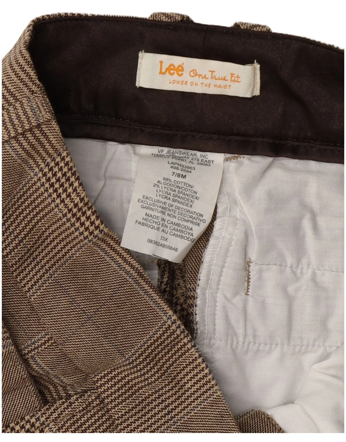 Lee Womens Wide Leg Capri Trousers US 7/8 Medium W30 L20 Brown Check Cotton - Image 3