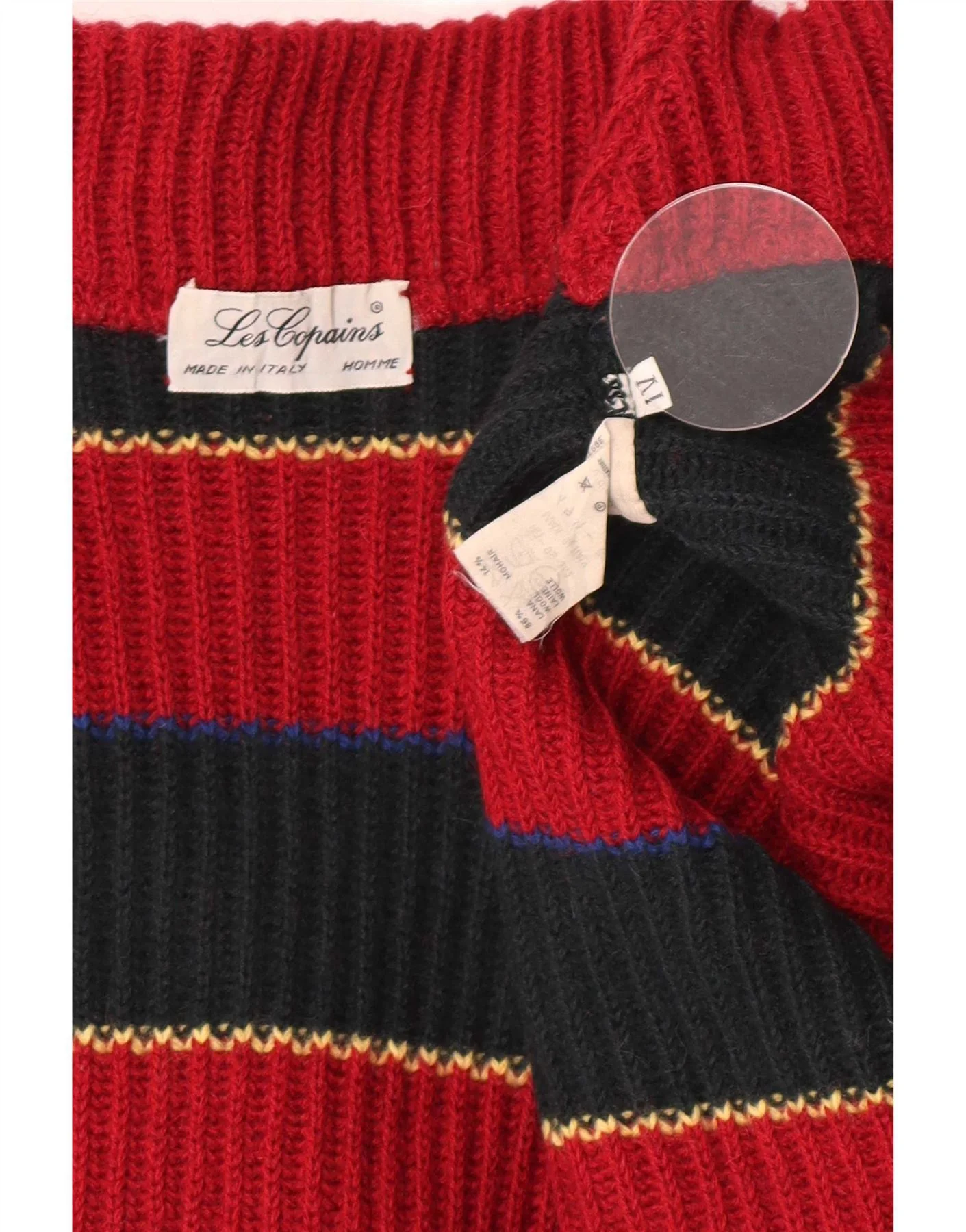Les Copains Mens Turtle Neck Jumper Sweater Medium Red Striped Wool - Image 3