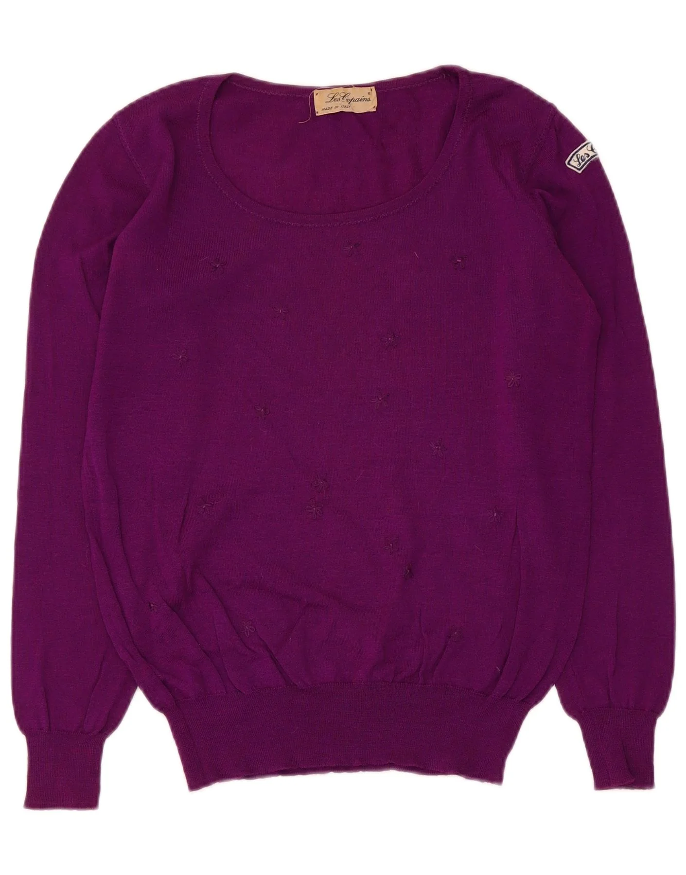 Les Copains Womens Boat Neck Jumper Sweater UK 12 Medium Purple Floral Wool