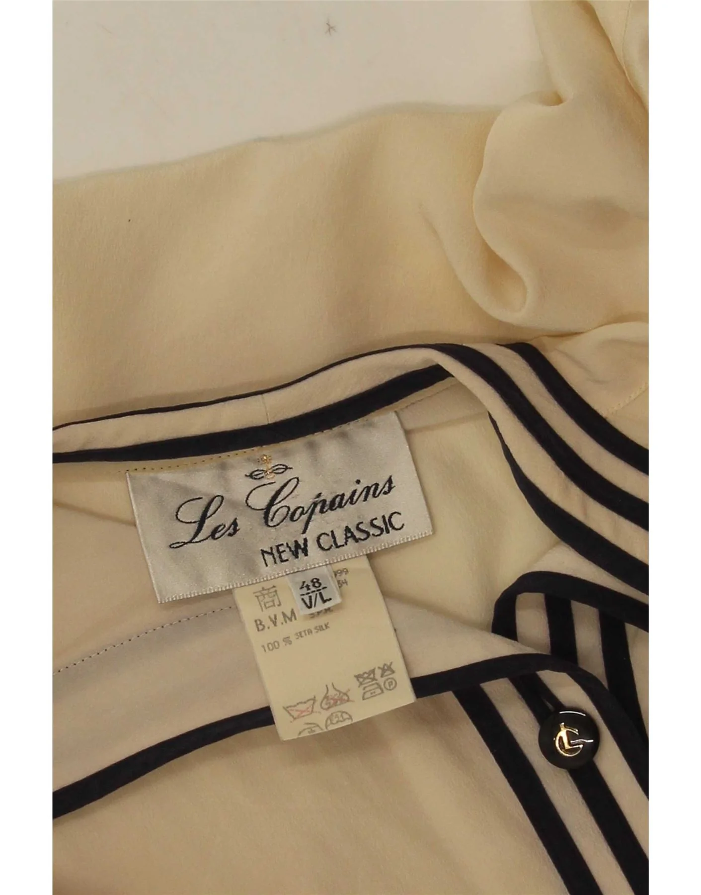 Les Copains Womens Short Sleeve Shirt Blouse IT 48 XL Off White Striped - Image 3