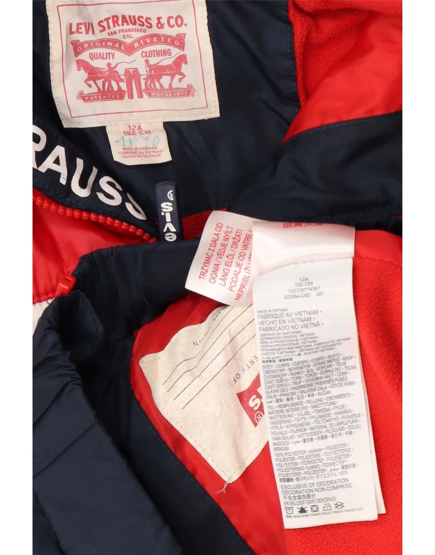 Levi's Boys Graphic Hooded Padded Jacket 11-12 Years Navy Blue Colourblock - Image 3