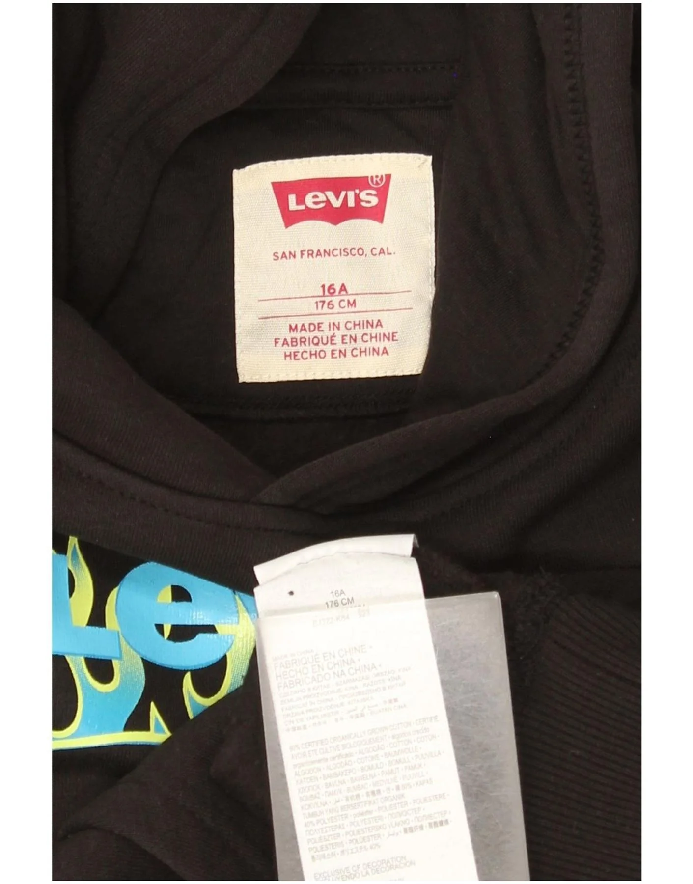 Levi's Boys Graphic Hoodie Jumper 15-16 Years Black Cotton - Image 3