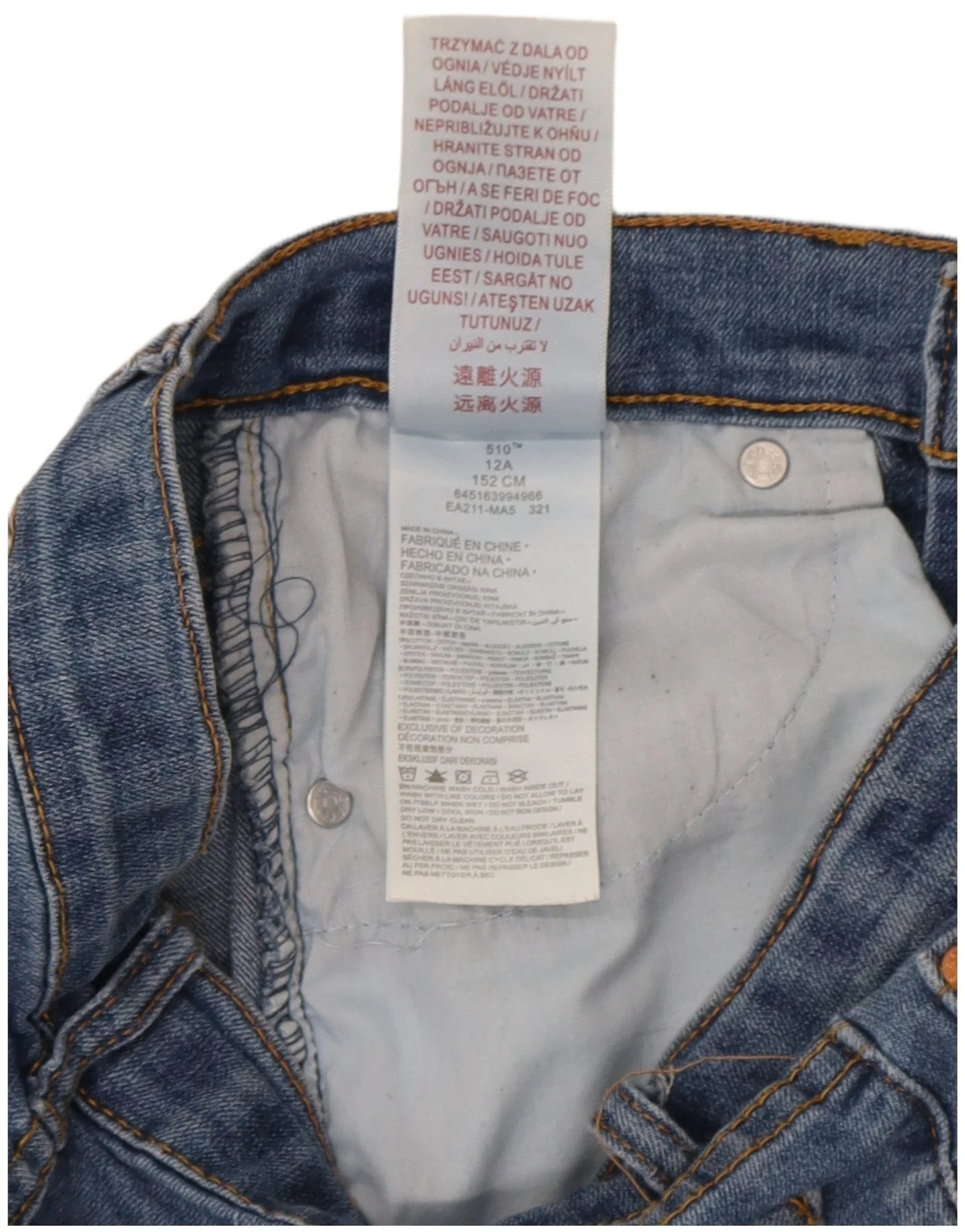 Levi's Girls 510 Skinny Jeans 11-12 Years W26 L28 Blue Cotton - Image 4