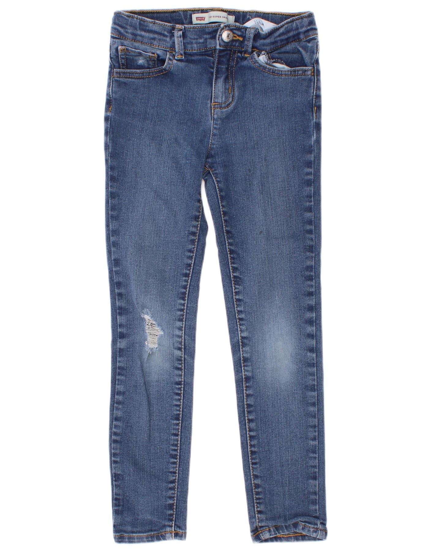 Levi's Girls 710 Distressed Super Skinny Jeans 6-7 Years W22 L20 Blue