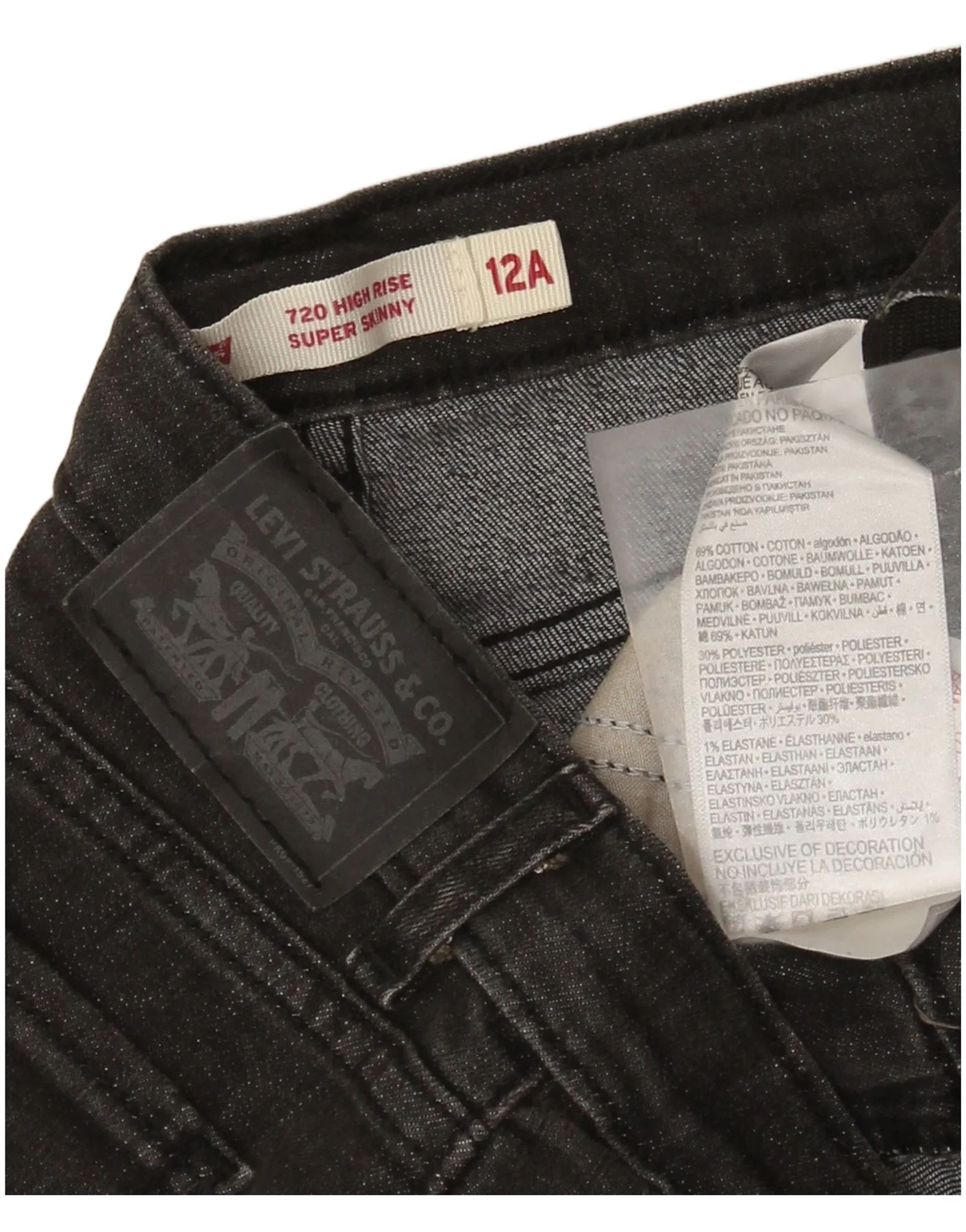 Levi's Girls 720 High Waist Super Skinny Jeans 11-12 Years W24 L29 Black - Image 3