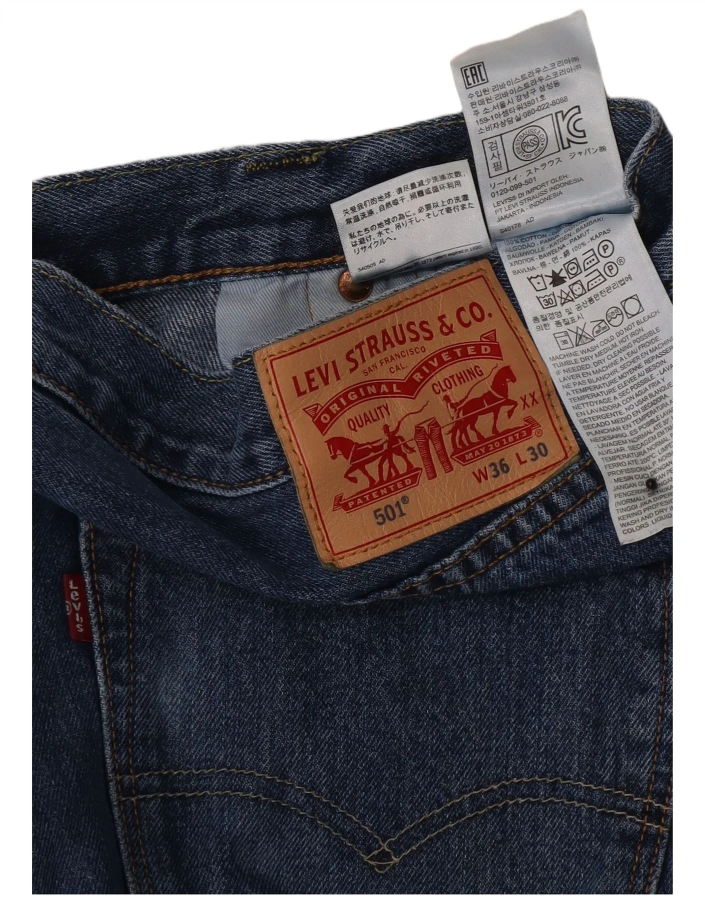 Levi's Mens 501 Regular Fit Straight Jeans W36 L30 Blue Cotton - Image 4