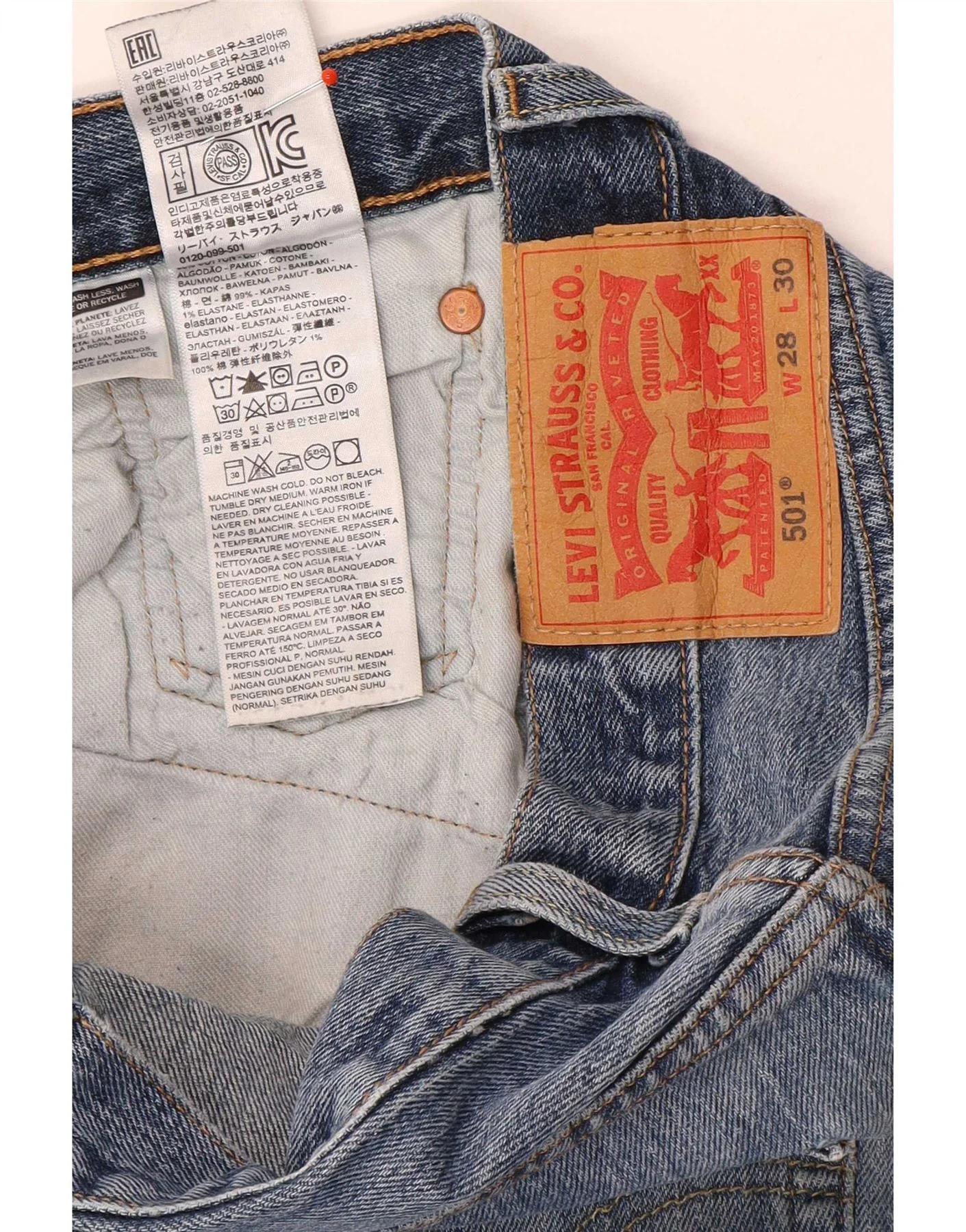 Levi's Mens 501 Straight Jeans W28 L30 Blue Cotton - Image 3