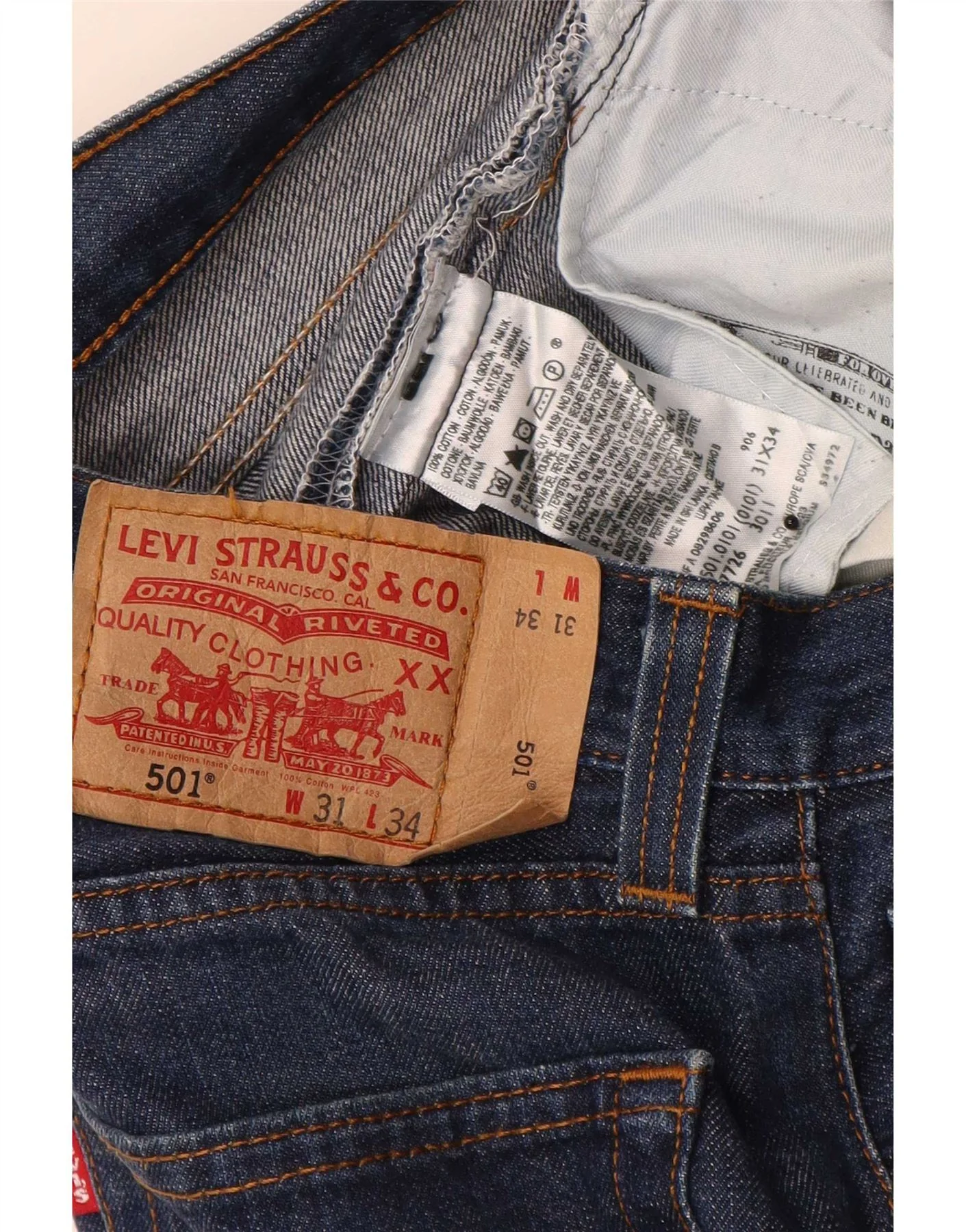 Levi's Mens 501 Straight Jeans W31 L34 Navy Blue Cotton - Image 3